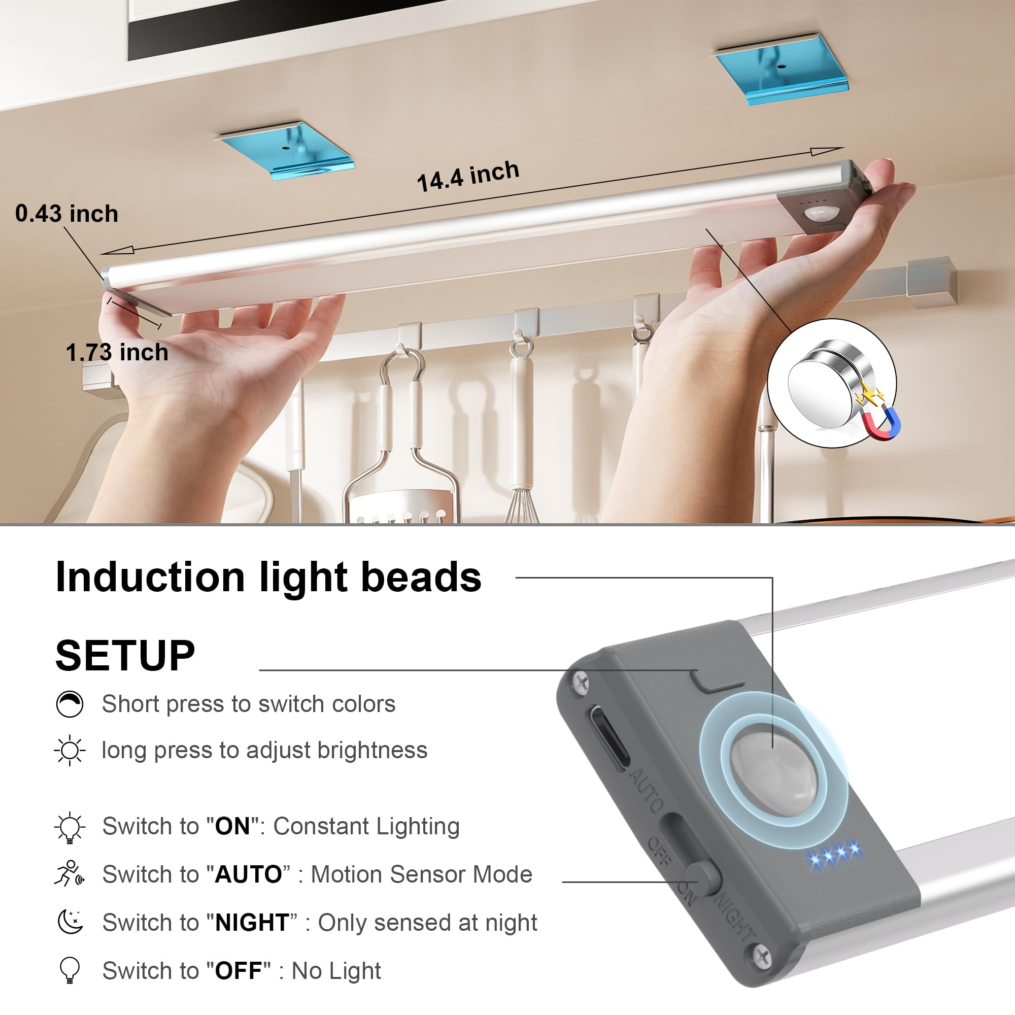 LIGHTULIFE RV Exterior Light - 14.4in Rechargeable LED Porch Light, 70 LED, White, Model DI046, 2PCS