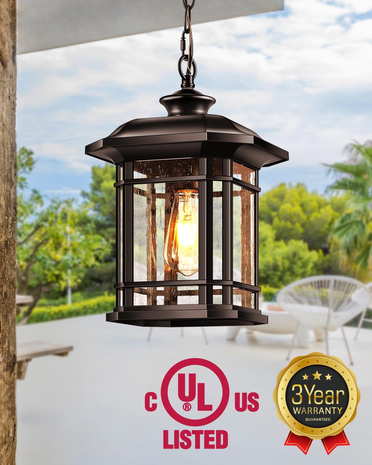 VIANIS Outdoor Pendant Light, Oil-Rubbed Bronze, Waterproof Aluminum Chandelier, Standard Size, Model V83081_BR