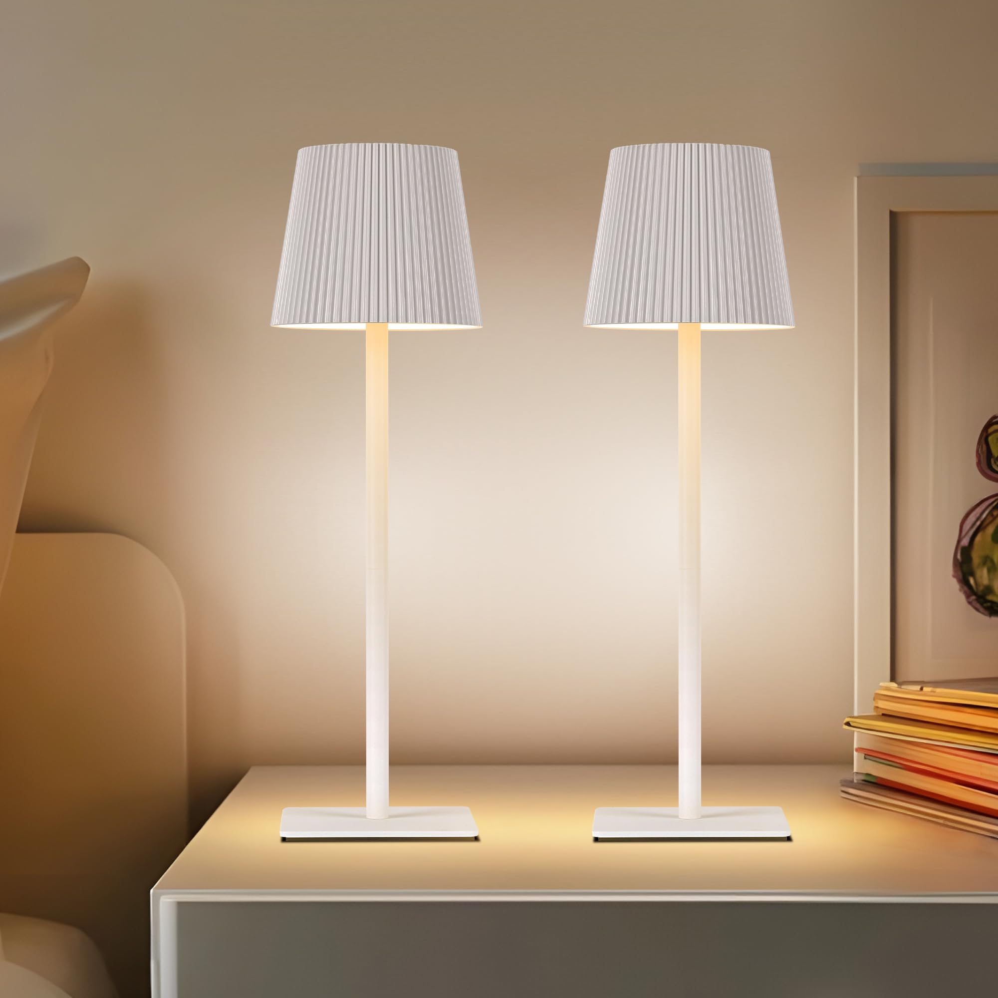 LUTEC Cordless Table Lamp 2 Pack, 6000mAh Rechargeable, Waterproof, Touch Control, 14.57" - White, Model 850330-2pcs