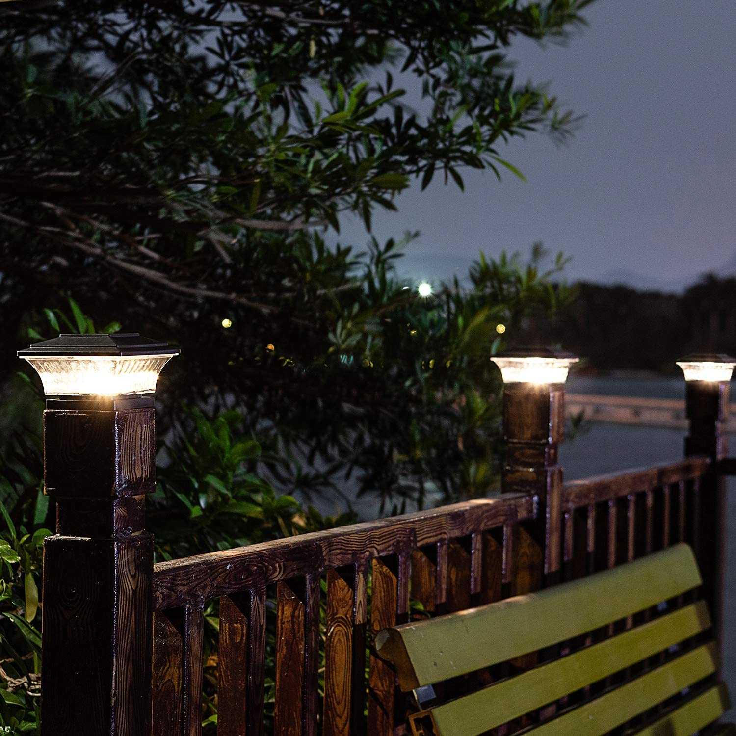 HUYIENO Solar Post Cap Lights LED Outdoor Lighting 4PK Warm White/Bright White Black for 4x4 Wooden Posts