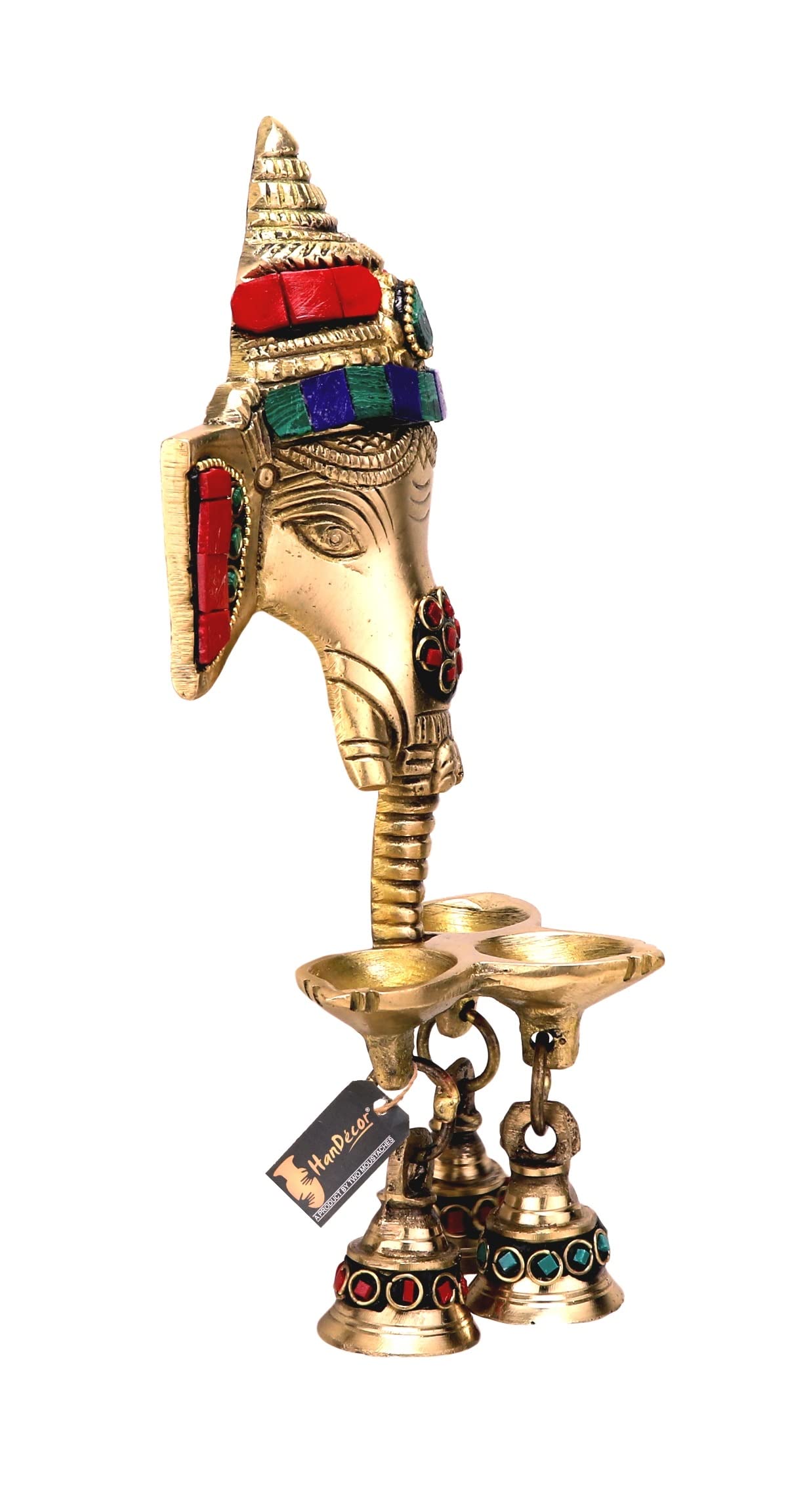 Two Moustaches Brass Ganesha Wall Hanging Diya, Multicolor, 11.2x7.5x23.7 cm, Model TMA/1494S, Ideal for Home
