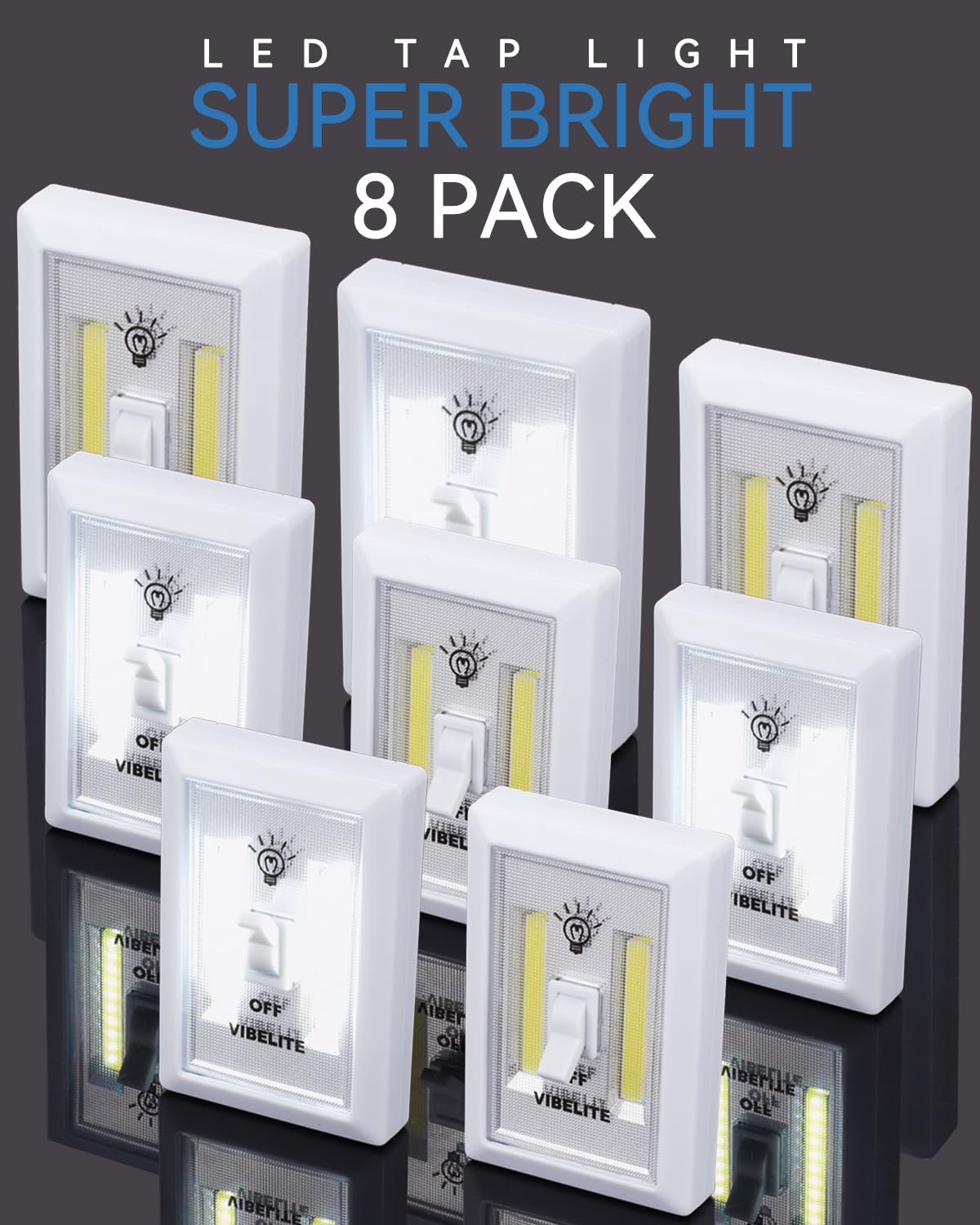 Vibelite Closet Light, Battery Operated Switch Light, Tap Light, Touch, Push Night Lights, Wall Wireless Mount Under Cabinet, Sh