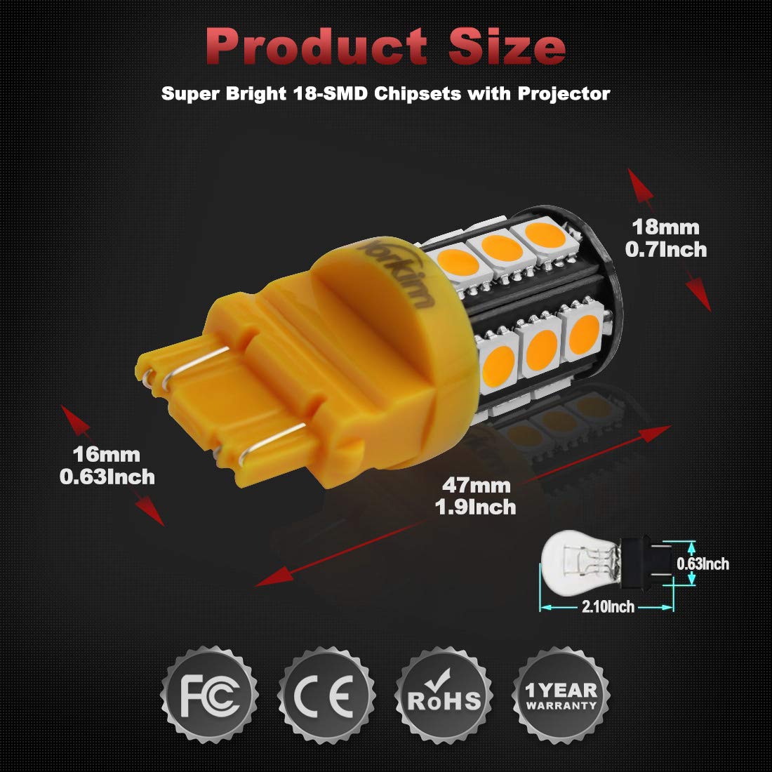 Yorkim 3157 LED Light Bulbs, Amber, Super Bright, Model YK2741, 10 Pack for Brake, Backup, Reverse Lights