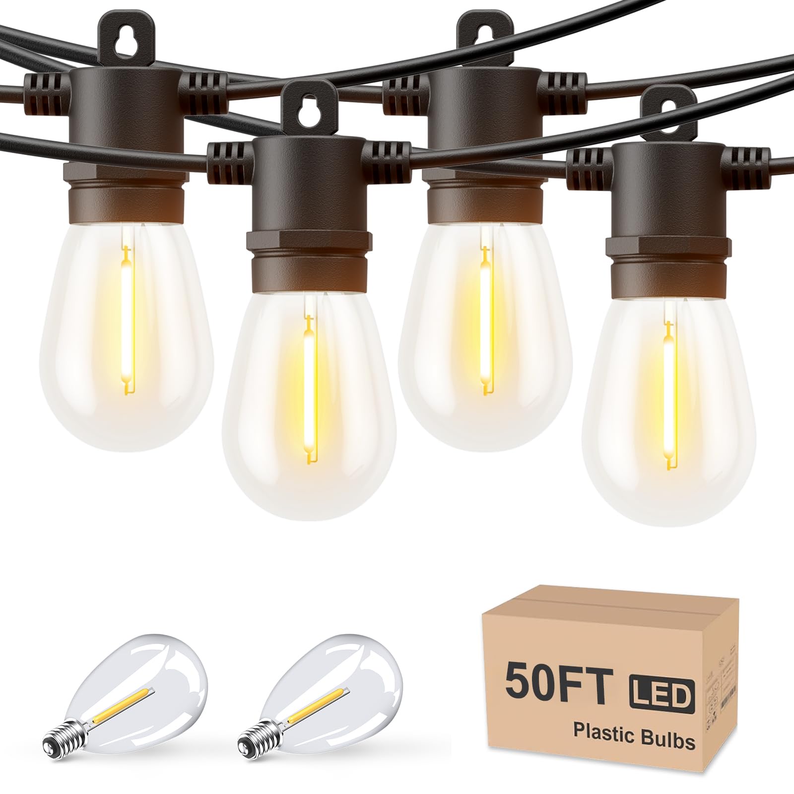 Svater Outdoor String Lights LED 50FT Shatterproof S14 Bulbs IP65 Waterproof Black