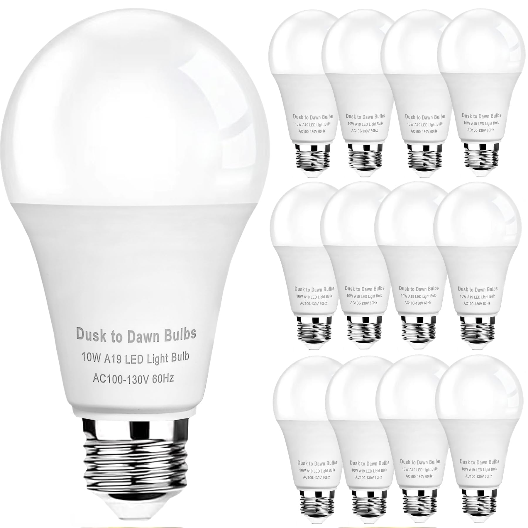 GEPLAD Dusk to Dawn Light Bulbs Outdoor 75 Watt Equivalent, Automatic On/Off Sensor LED Light Bulb, 10W Daylight 5000K, 1100 Lumen, A19 E26 Bulbs(12 Pack)
