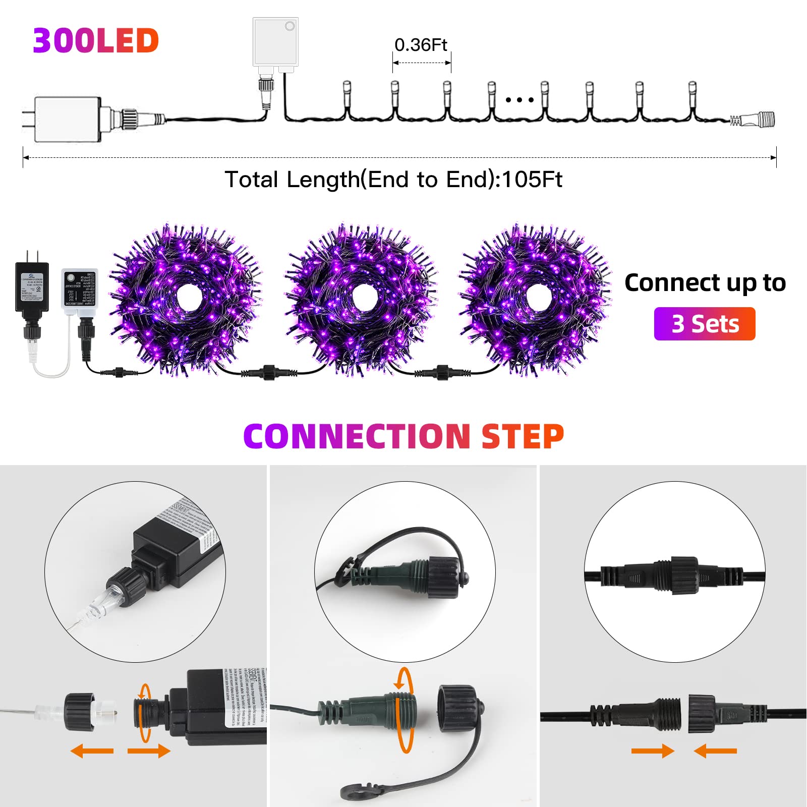 Outylts Halloween String Lights End-To-End Plug 11 Modes Timer Remote 110Ft 300 Led Ip65 Outdoor Waterproof Ul Certificated Indo