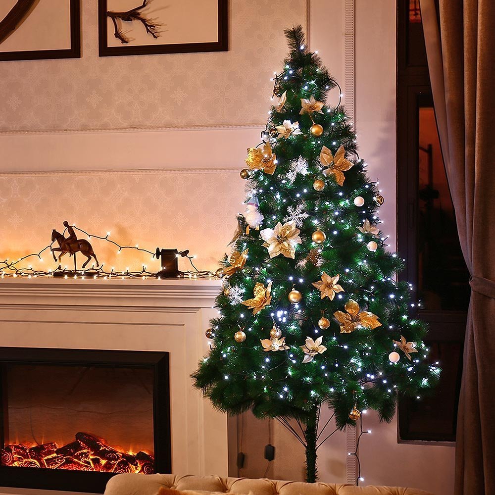 Toodour Christmas String Lights, 600 LED, 213ft, Waterproof, 8 Modes, Cool White, Model JT-EL/FC300V0300-D
