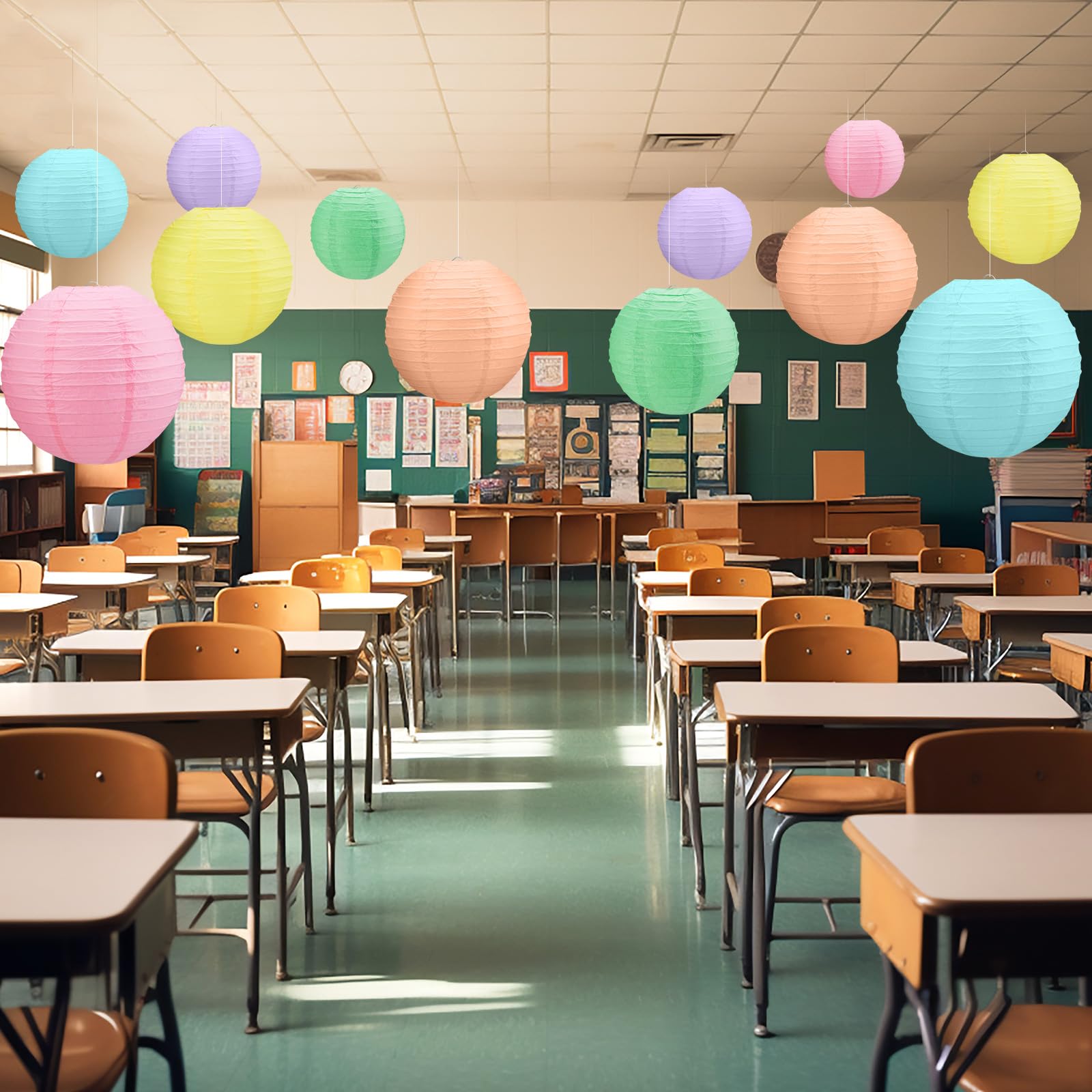 Retisee 12 Pcs 10 Inch Paper Lanterns Pastel Classroom Decor Rainbow Party Decorations Hanging Paper Lanterns For School Wedding Birthday Graduation Party Decorations(Pastel Colors)