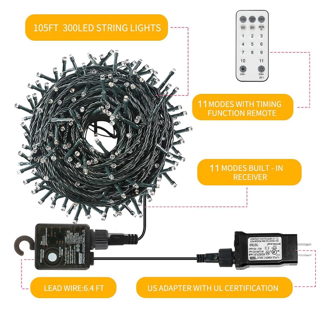 Vtechology 300Led Color Changing Christmas Lights, 105Ft Warm White To Multicolor, 11 Modes Outdoor String Lights For Holiday Decor