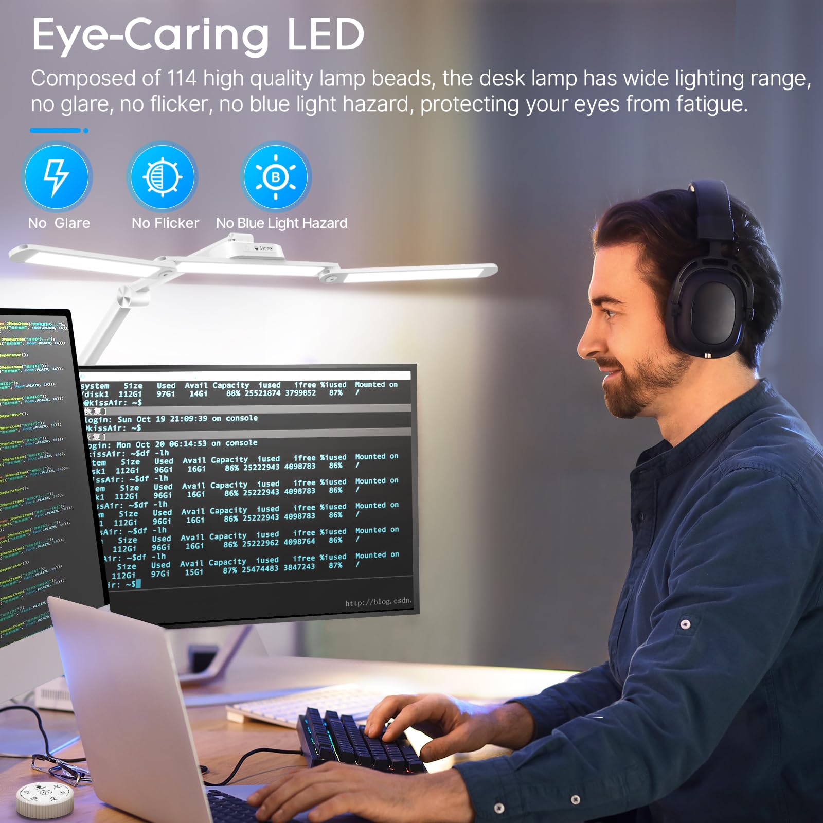 Syrinx Desk Lamp, 24W LED with Gesture Sensor Switch, Remote Control, White Pro, Model LDL023W, Clamp for Tables Up to 2.95 inches Thick