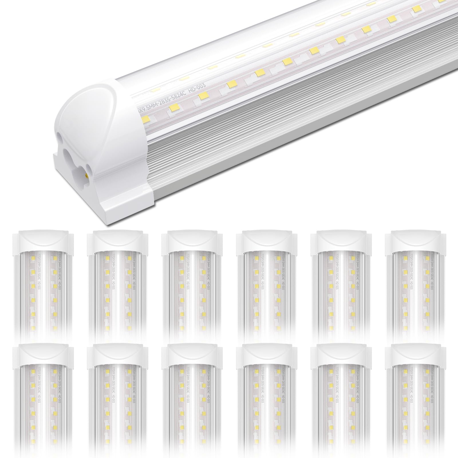 Shinestar 12-Pack 8Ft Led Shop Light Fixture, 72W 9000Lm 5000K Daylight, Linkable T8 Tube Lights For Garage, Workshop, Basement, Plug-And-Play Installation