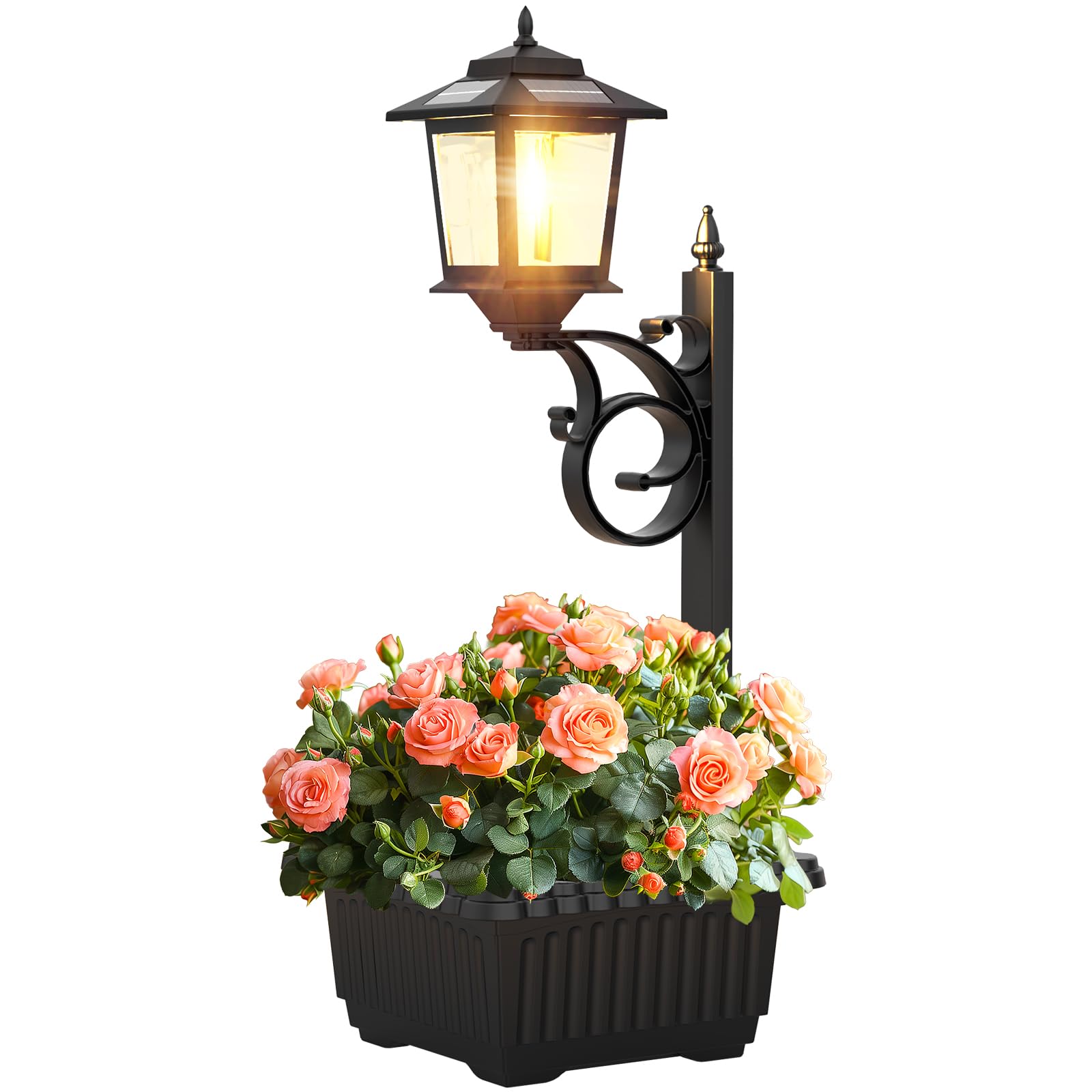 FIESTREL 2 in 1 Solar Lamp Post Light, Waterproof LED, Freestanding/Wall Mount, Black, Model 05F, Outdoor Decor for Patio & Porch