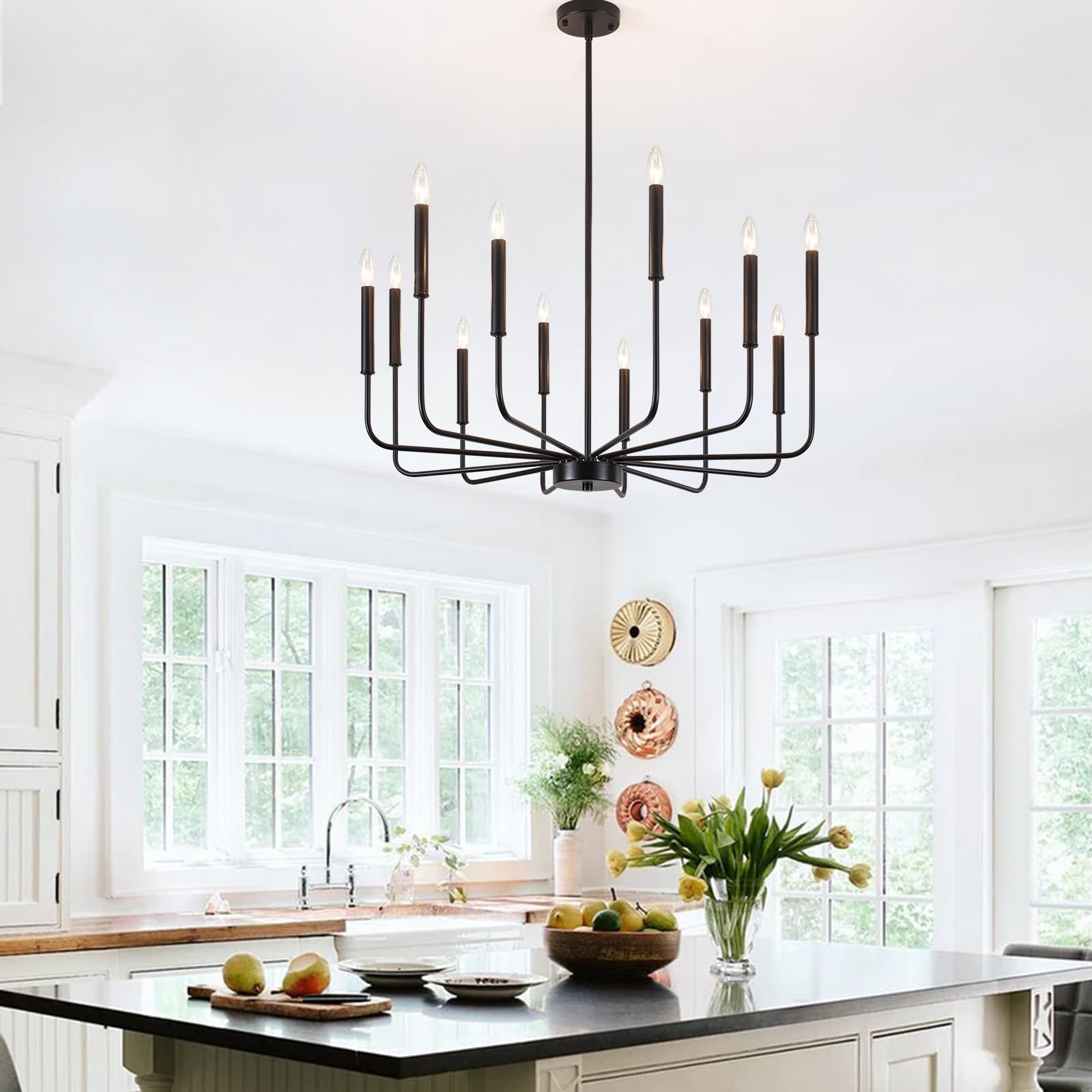 Ljhhowe Black Chandelier 12 Lights Farmhouse Chandelier For Dining Room Light Fixtures Rustic Industrial Candle Chandeliers Mode