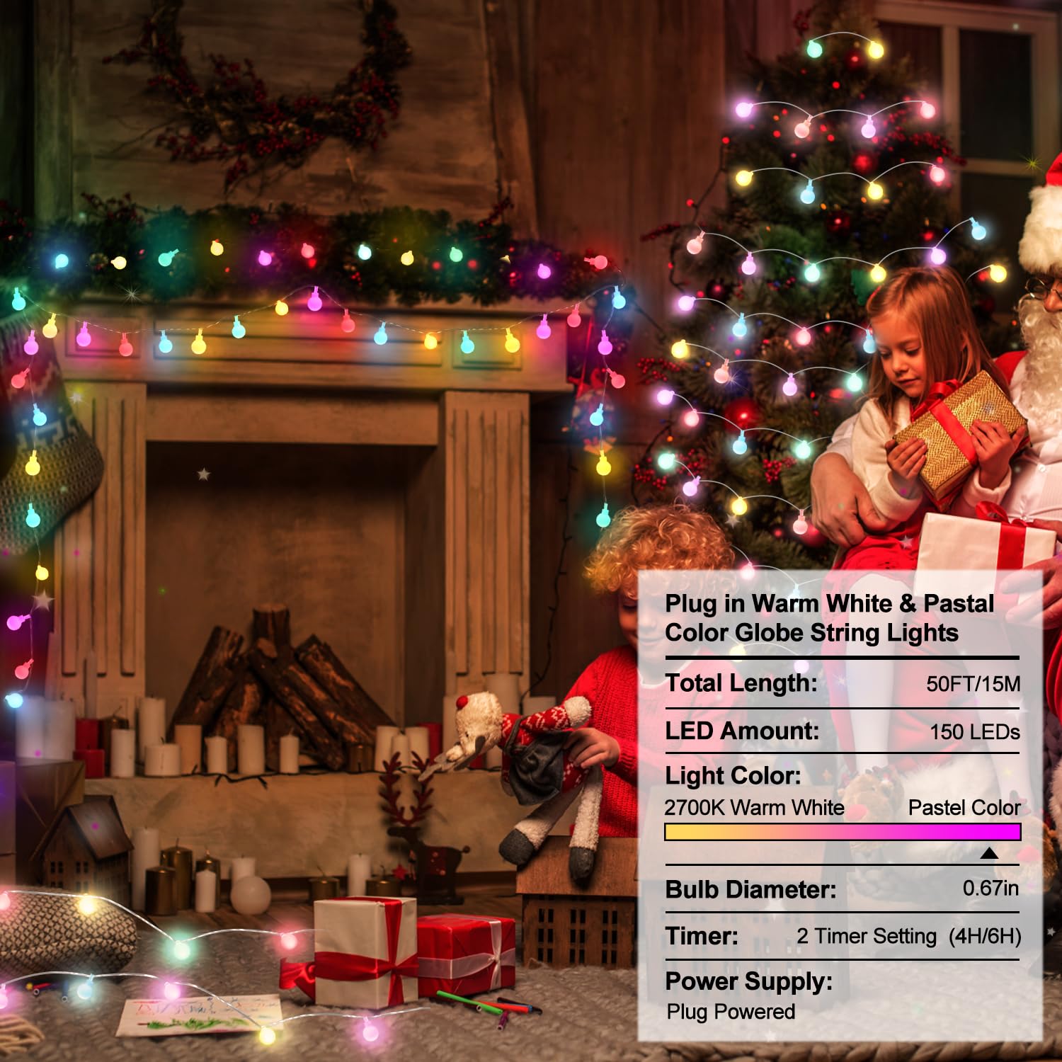 Omika 50Ft Pastel Christmas Lights Plug In Connectable, 150 Led Multicolor And Warm White Globe String Lights With Remote Timer For Indoor Classroom Party Outdoor Bedroom Pastel Decor