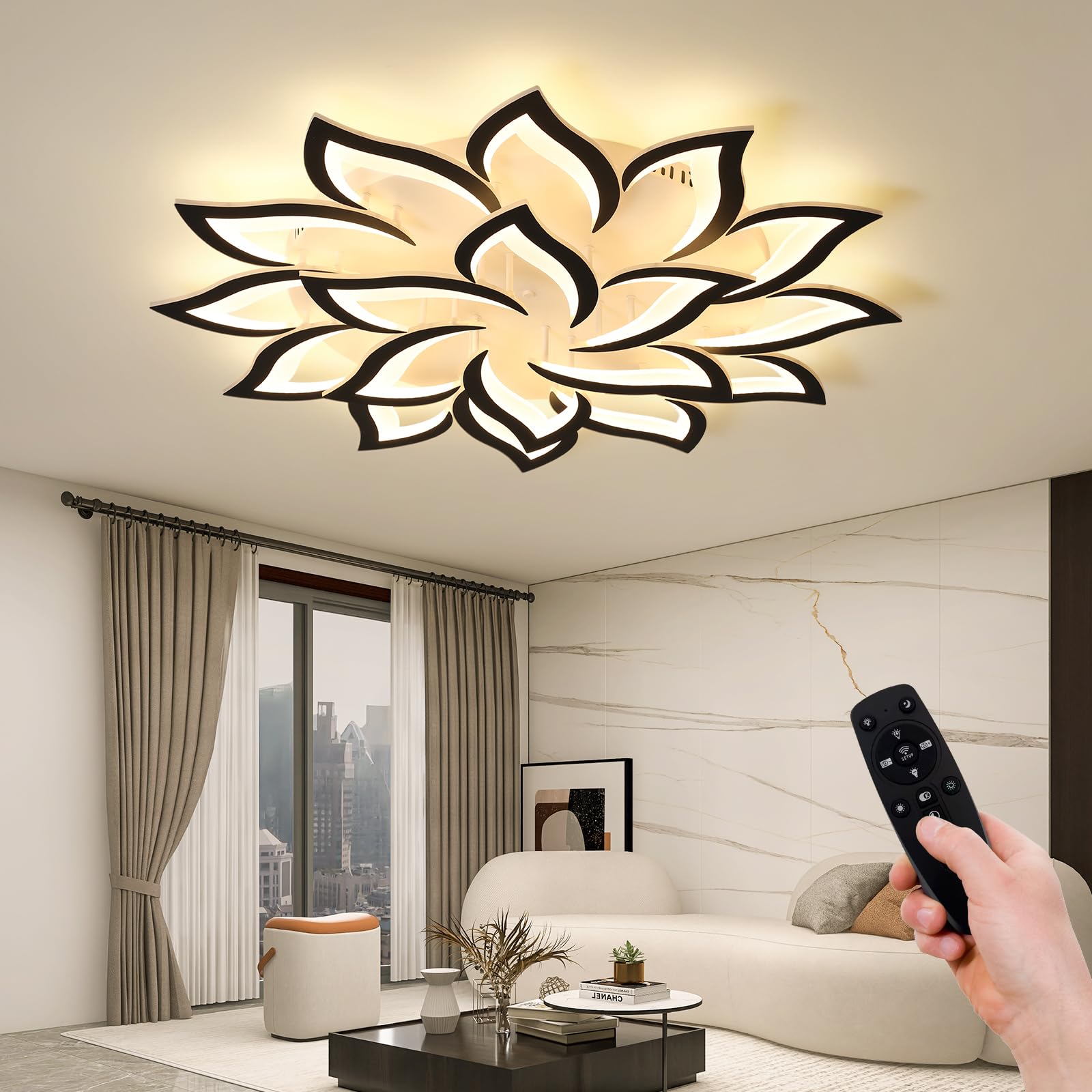 Jaymp 39.4'' Flower Shaped Ceiling Light Dimmable Modern Ceiling Lamp Remote Control Led Lighting Fixture For Living Room Dining