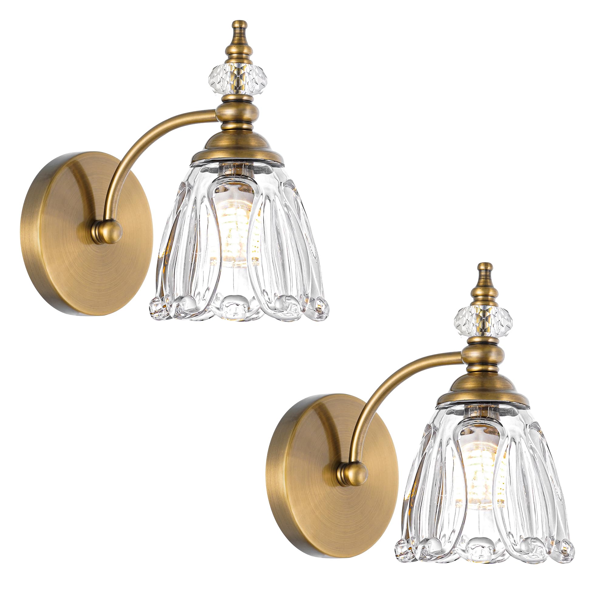 Ditoon Vintage Brass Wall Sconces Set of Two, G9 Bulbs, Glass, 1 Light, Brushed Gold, Model DX230004V1