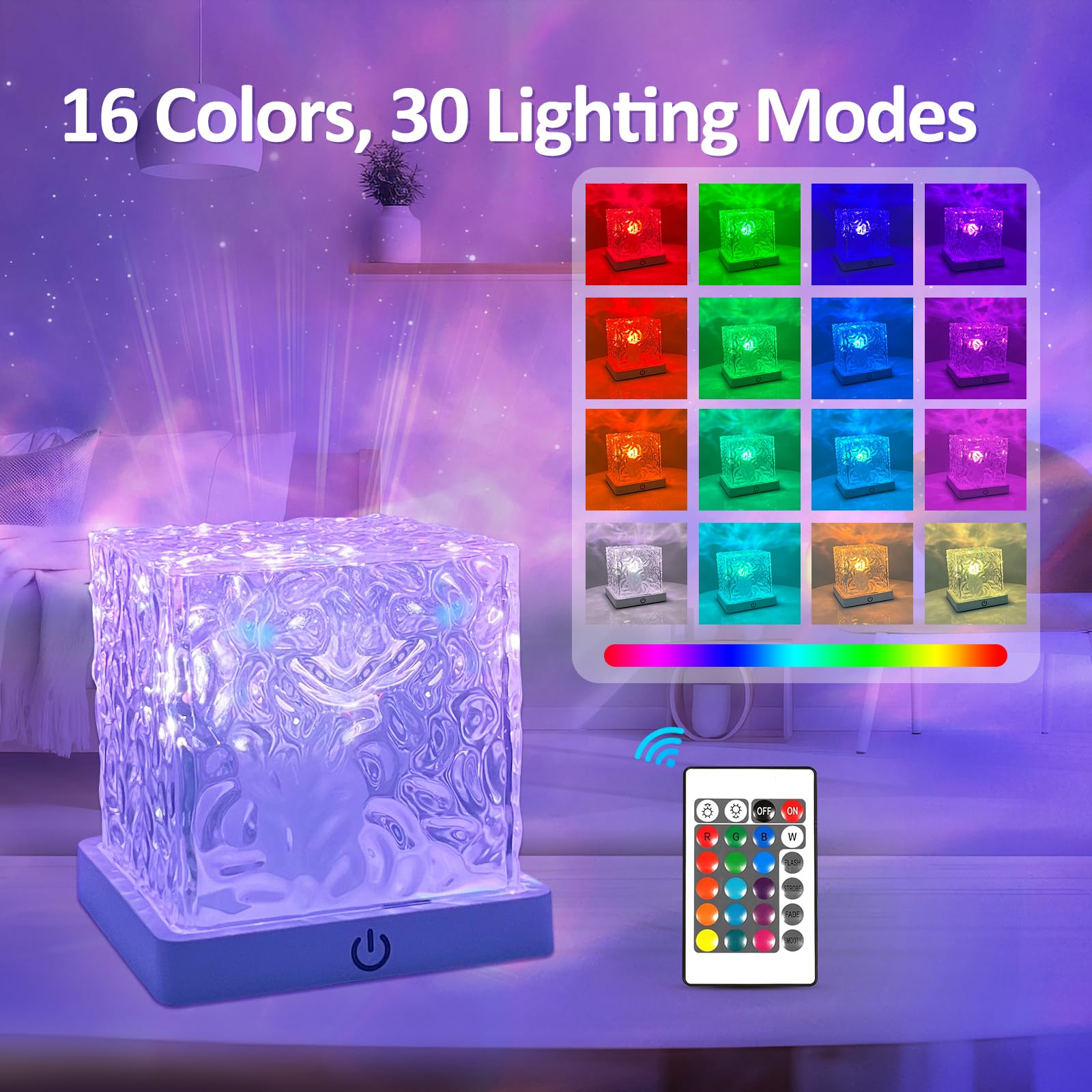 JOYFULPARTNER Ocean Wave Projector, 16 RGB Colors Cordless Rechargeable Northern Lights, Aurora Lamp with 30 Lighting Modes, Rot