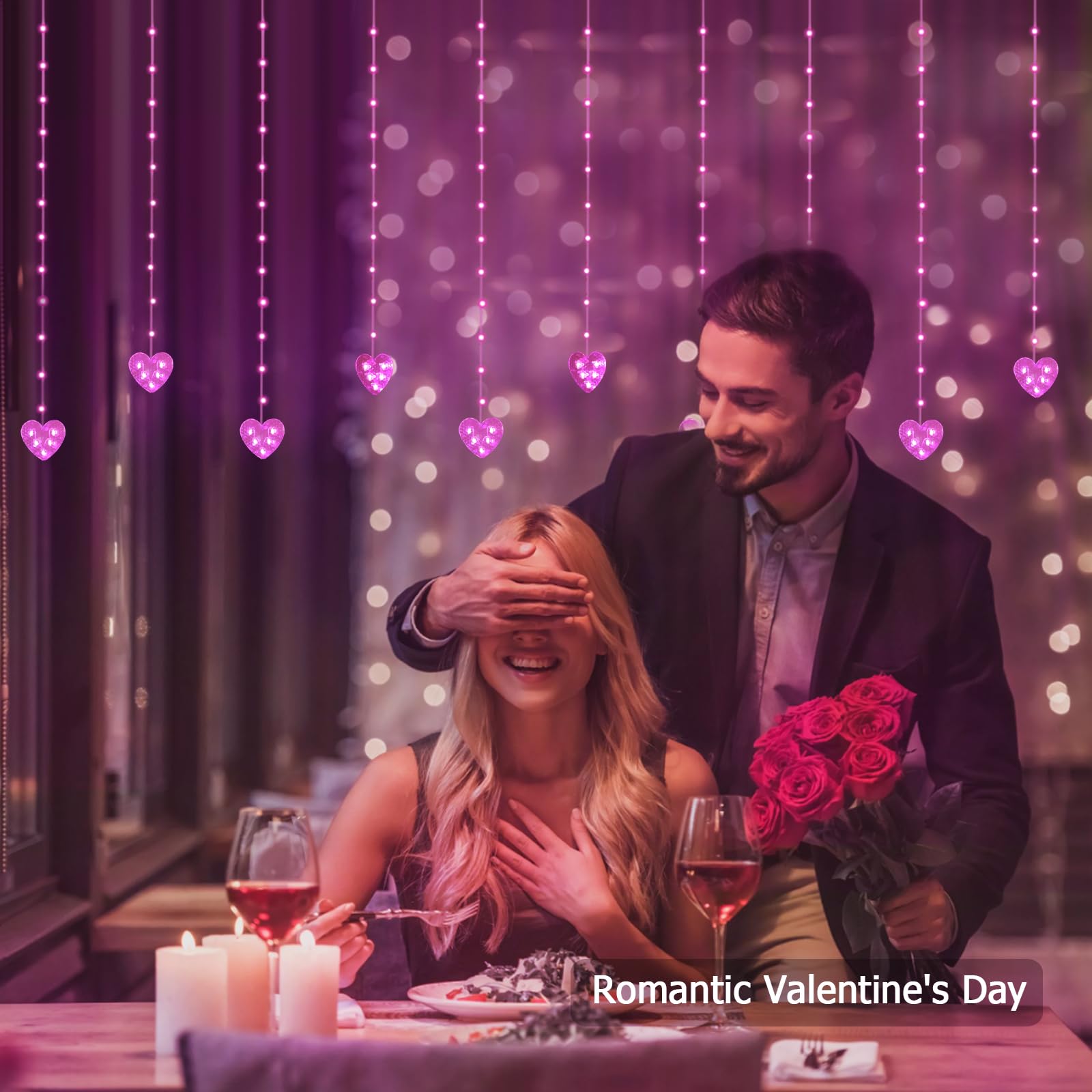 Kepstars Heart Curtain Lights Valentines Day Decor, 10Ft X 3.3Ft Rgb Led Color Changing String Fairy Lights Curtain, 200+ Scene