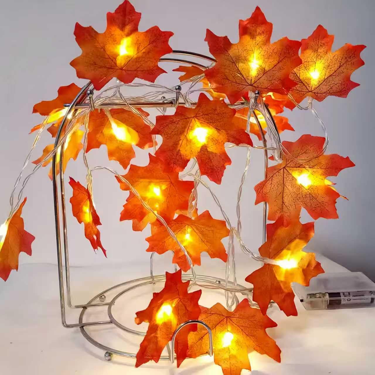 Thanksgiving Lights Battery Operated,2 Packs Fall Decorations for Home, Total 20ft 40 LED Lighted Fall Garland Maple Leaves for 