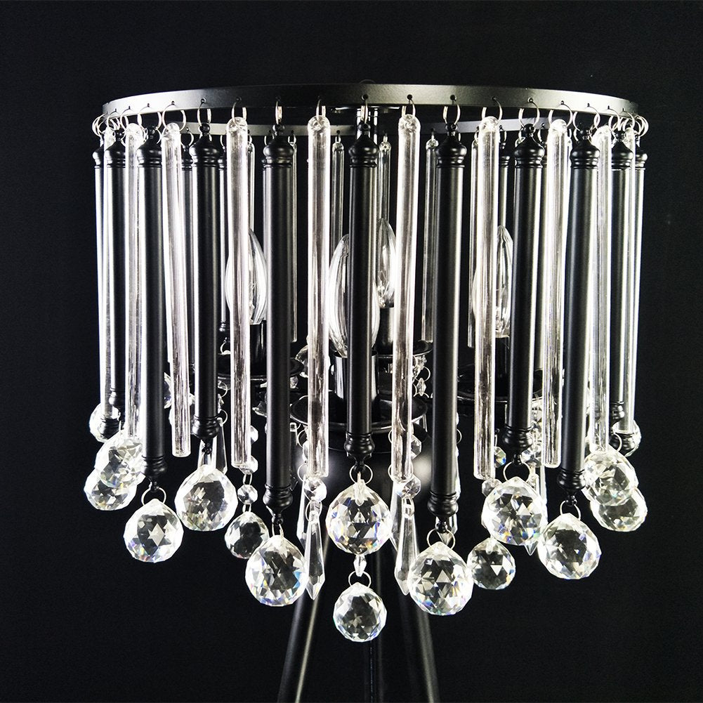 Hsyile Lighting Ku300168 Unique Romance Crystal Tripod Floor Lamp Black Suitable For Bedroom,Living Room,Coffee Shop,4 Lights