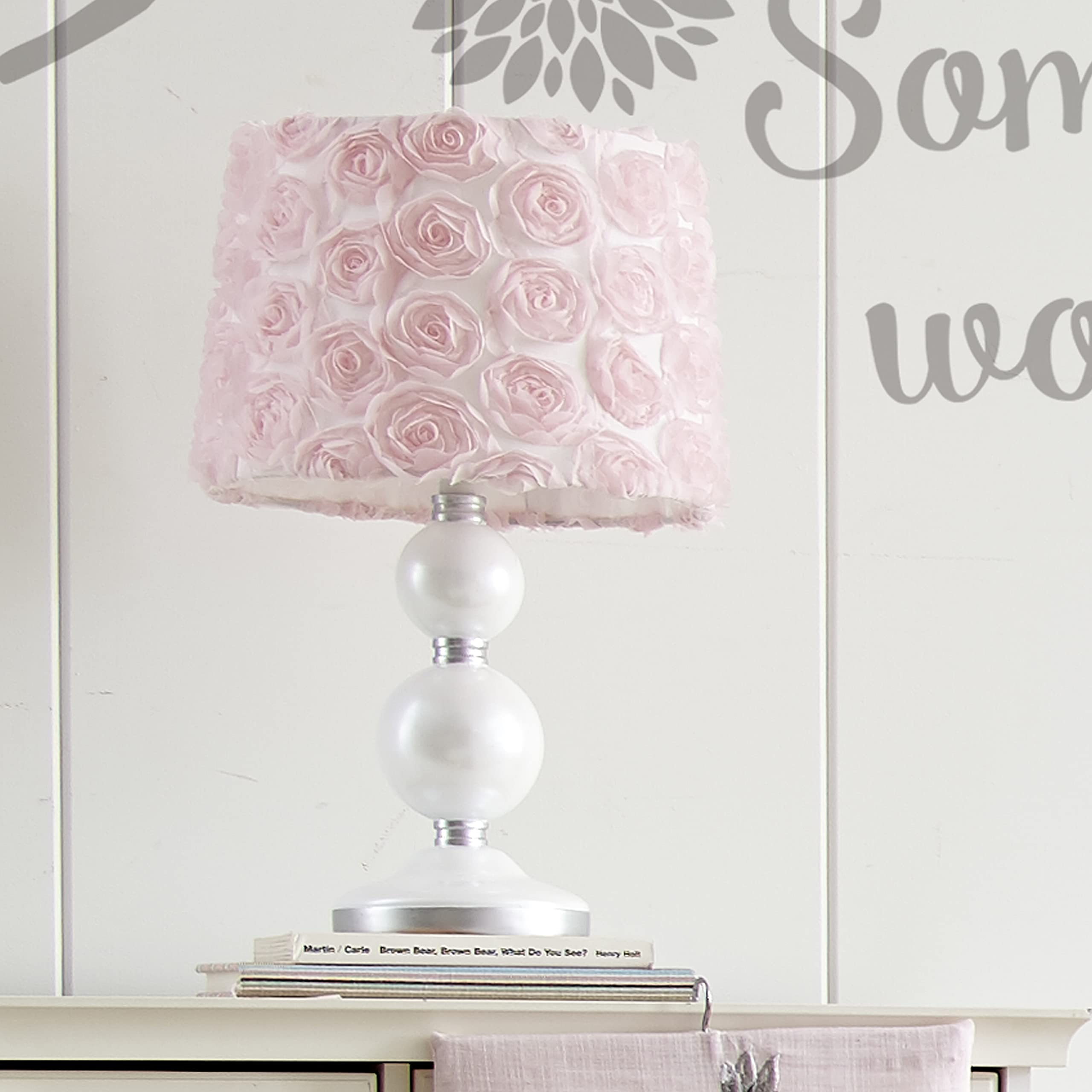 Levtex Baby - Elise Table Lamp and Shade - Spindle Base with Pink Rosette Shade Lamp - Nursery Accessories - Measurements: 22 in