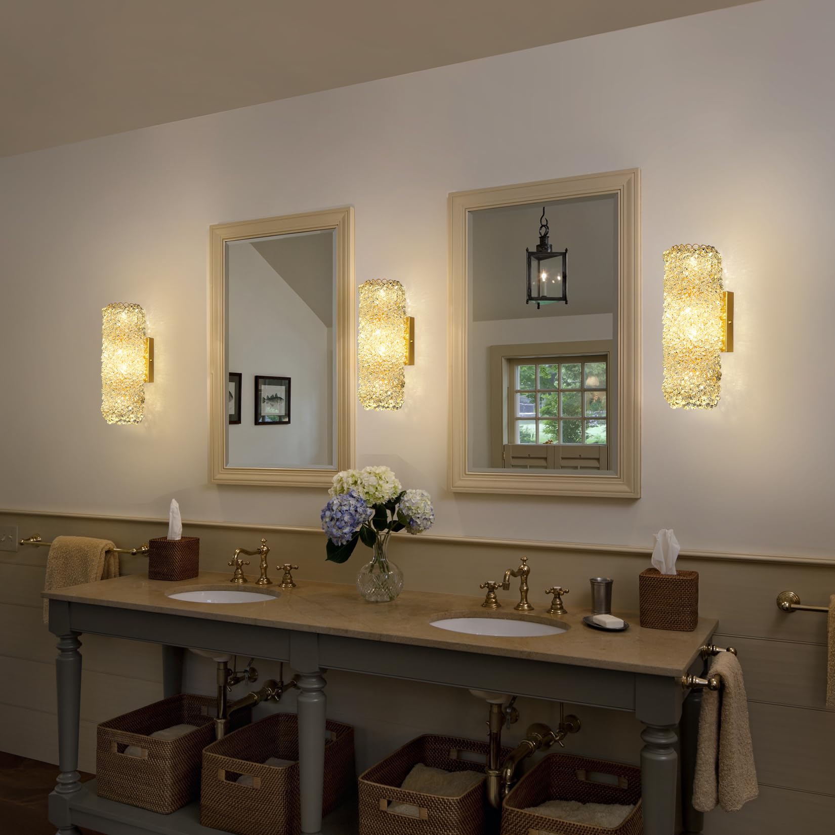 Crystal Wall Sconces,Modern Beaded Crystal Wall Light Fixtures,Indoor Gold Wall Lamp,Crystal Vanity Wall Mount Lamp,Elegant Wall
