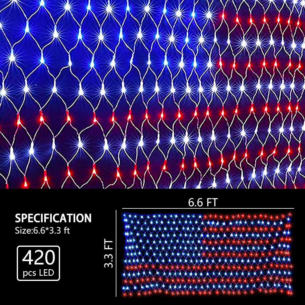 Miniao Solar American Flag Lights - 420 Led, 8 Modes, Waterproof For July 4Th & Garden Decor