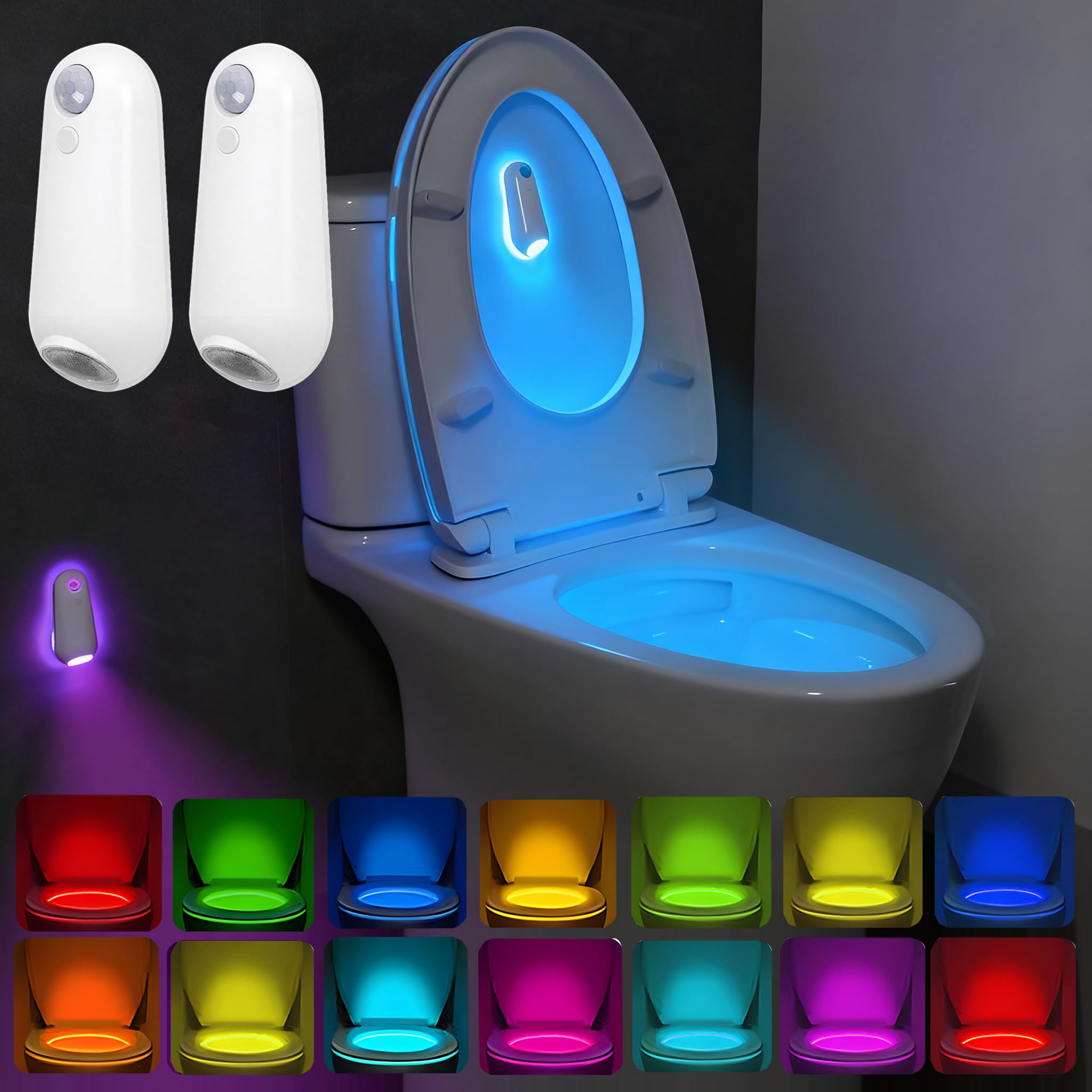Toilet Night Light Motion Sensor 8 Color Changing Usb-C Rechargeable Toilet Bowl Light For Bathroom Accessories Decor Splash-Proof Nightlight For Bathroom Hallway Stairs  Stocking Stuffers For Men