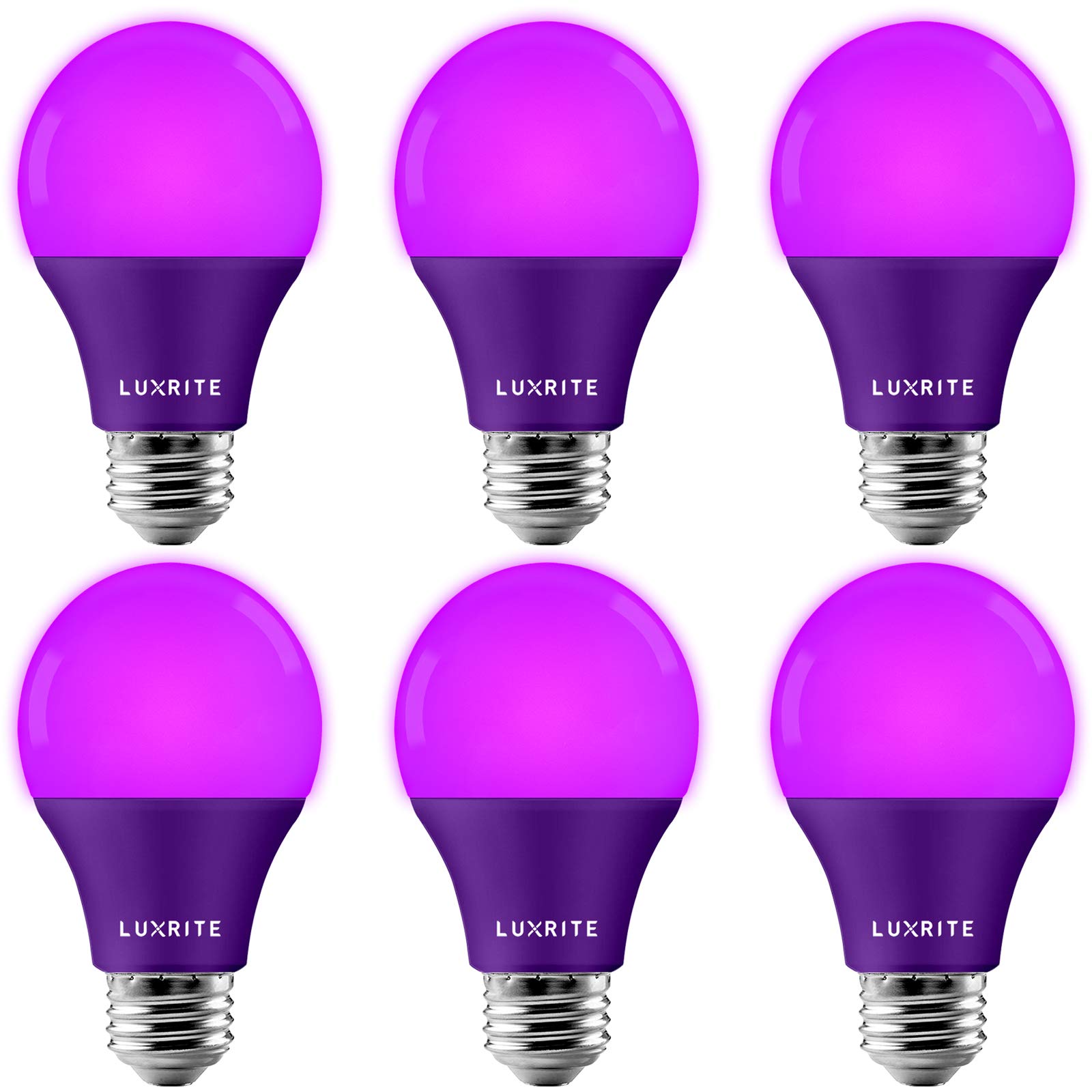 LUXRITE A19 LED Purple Light Bulbs, 60W Equivalent, Non-Dimmable, UL Listed, E26 Standard Base, Indoor Outdoor, Porch, Christmas, Decoration, Party, Holiday, Event, Home Lighting (6 Pack)