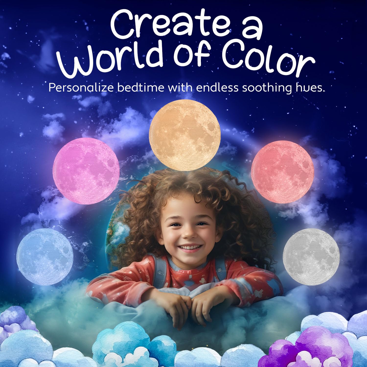 Mind-Glowing 3D Moon Lamp - Multi Color LED Night Light, 5.9 Inch, Honey Brown Stand, Touch/Remote Control - Ideal Gift for Kids 4-10 Years