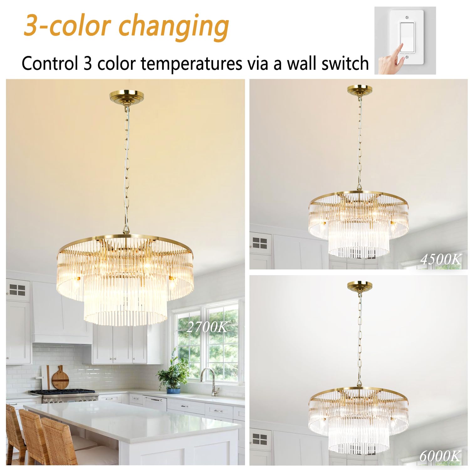 Akeelighting Modern Chandeliers Brass Glass Chandelier Lighting 8 Lights Round Dining Chandelier Light Fixture Ceiling Entryway