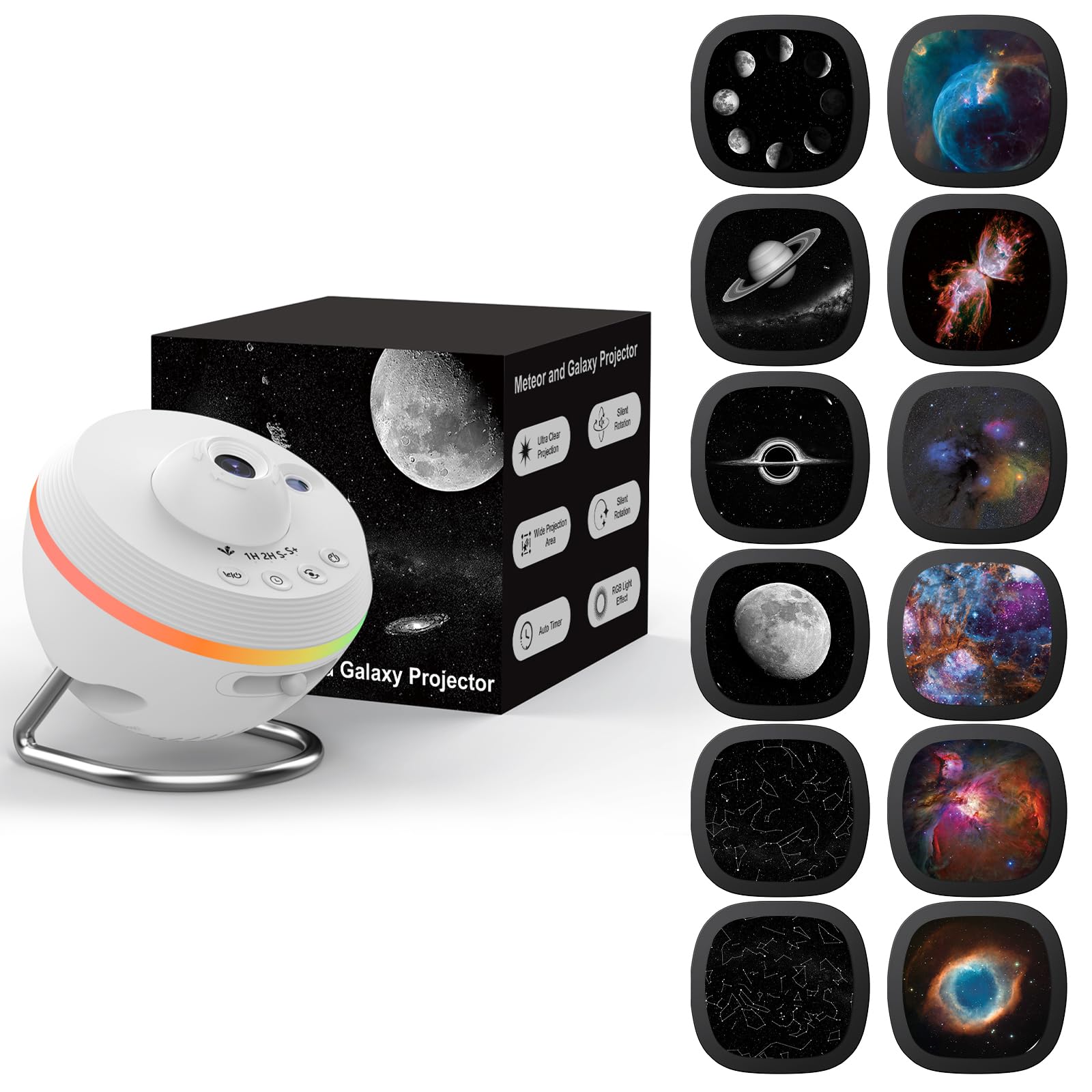 Ainael Galaxy Projector  Star Projectors Home Planetarium Space Ceiling Starry Sky Night Light with Light Band  Meteor and Galaxy Projector & 2 Films Set for Kid For Mature Users Gift