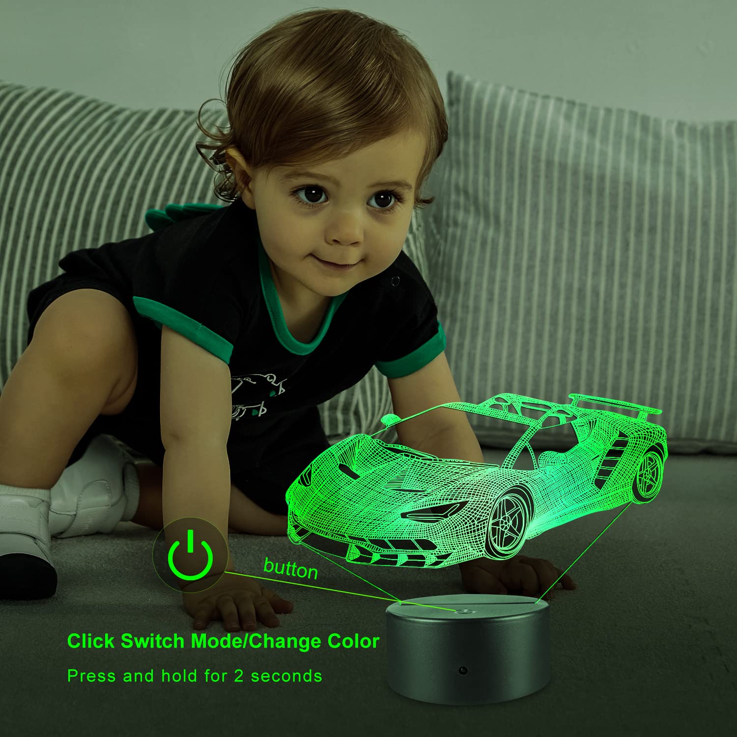 Flyonsea Race Car Gifts,Car Lamp Car Party Supplies 7 Color Changing Nightlight With Touch And Remote Control(Timer,Car Light Bi