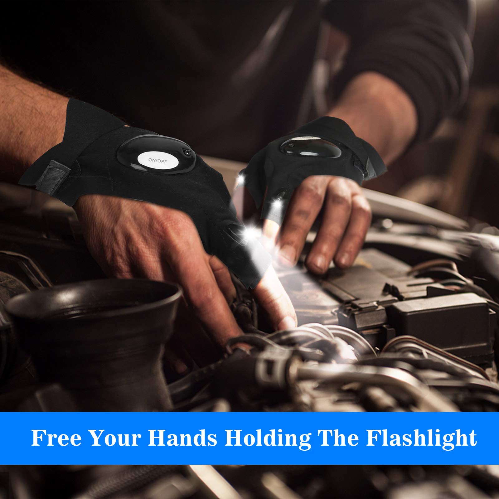 MOIPEJO LED Flashlight Gloves - Waterproof Hands-Free Gear for Camping, Fishing, Repairing - Black, Model LFGMO002