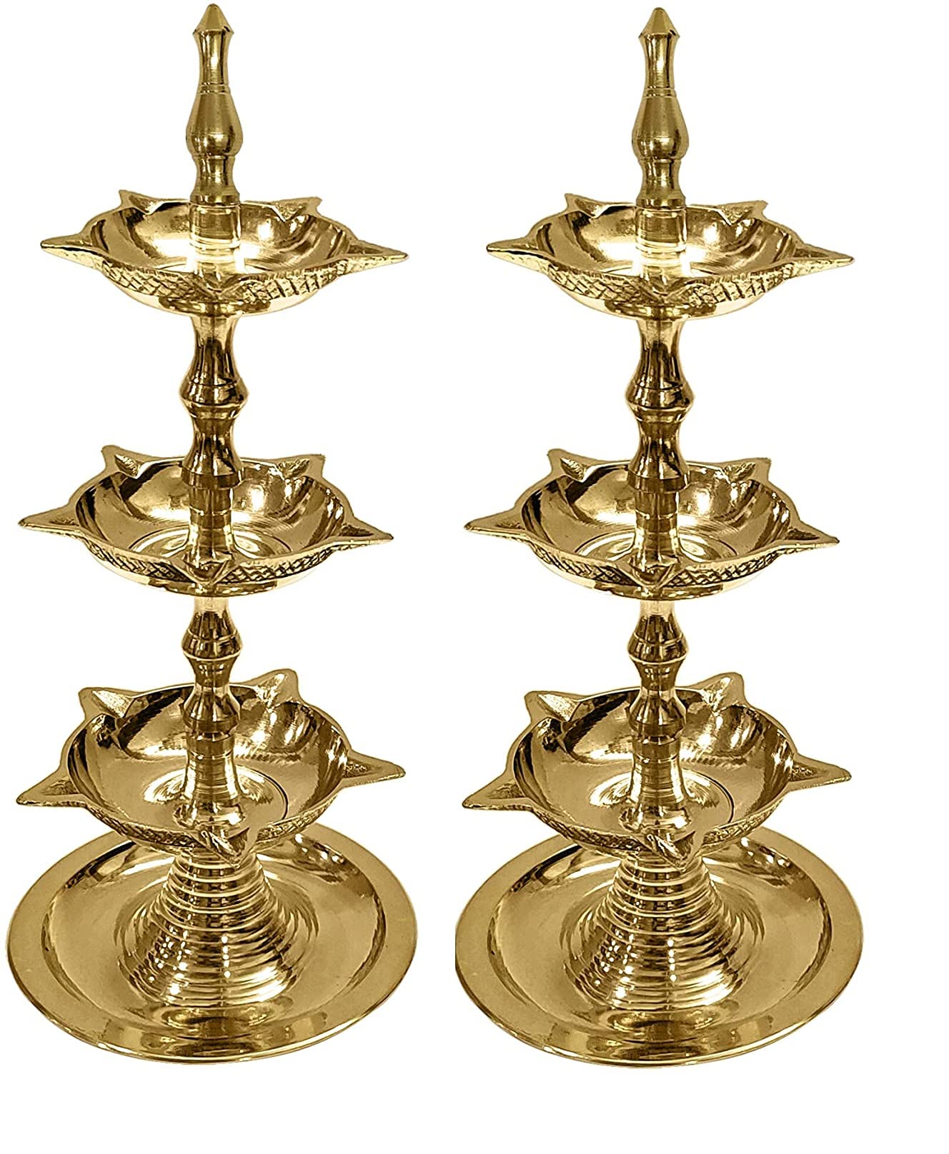 SATVIK 2Pc Standing Brass Kerala Samai Diwali Deepak for Puja Traditional Panchmahal Pooja Deepam Diya Oil Lamp Kutthu Vilakku D