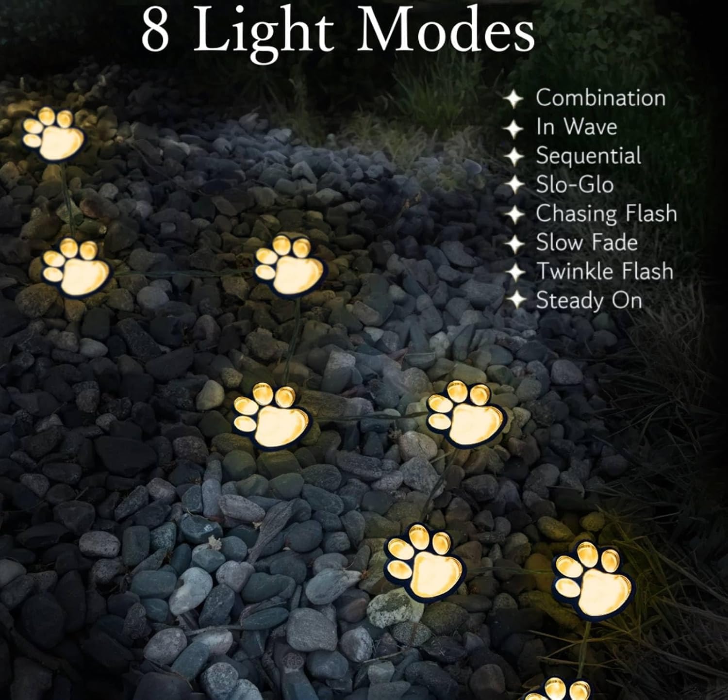 Blunem Paw Print Solar Lights - Outdoor Garden Decoration Waterproof, Cat Dog Animal Set (4), Pet Cemetery, Grave Memorial, Gift