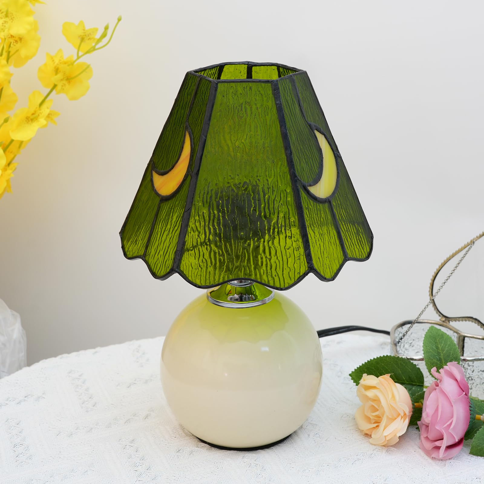 Kiphepi Mushroom Lamp-Small Bedside Table Lamp With Moon Glass, Nightstand Lamp For Bedroom, Living Room, Cafe, Bulb Included, Home Decor For Girls Women Birthday Christmas Thanksgiving Day, Green