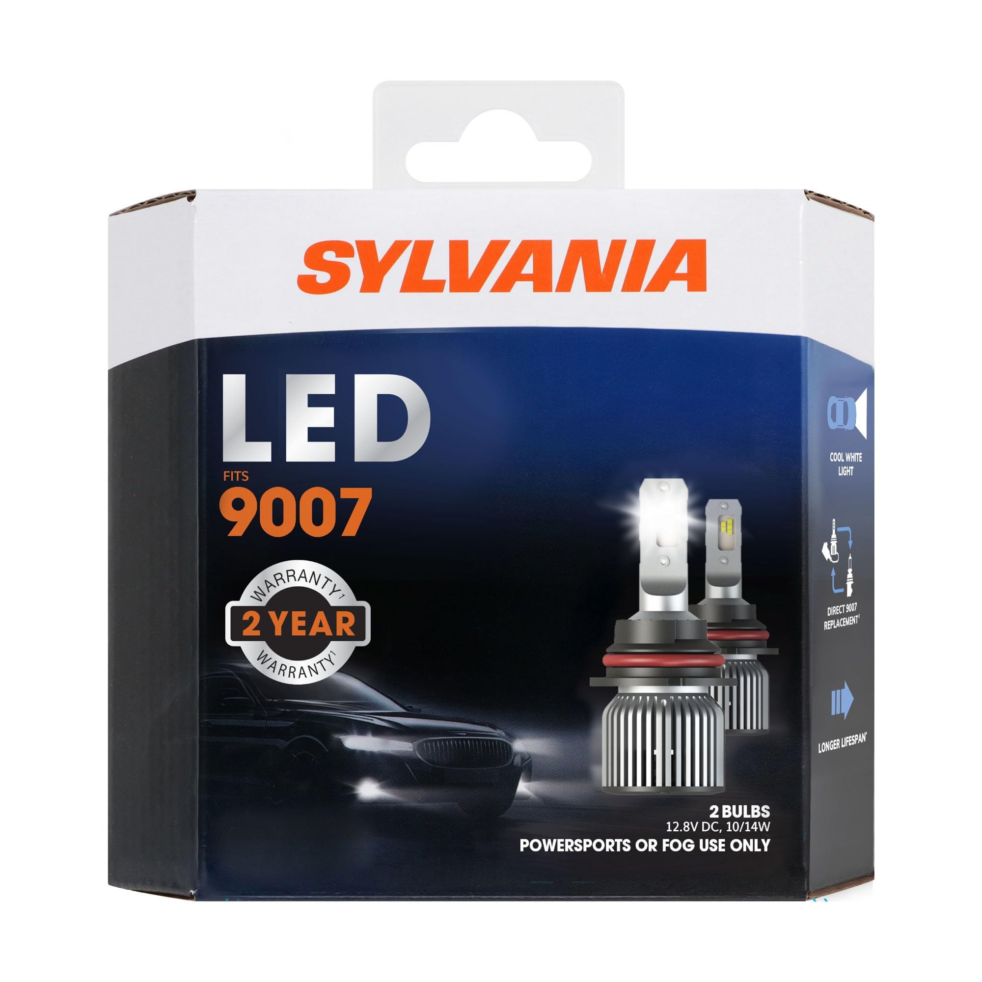 SYLVANIA 9007 LED Fog Light Bulbs - 6000K Cool White, Long-Lasting, No Polarity, DIY Upgrade for Cars and Trucks