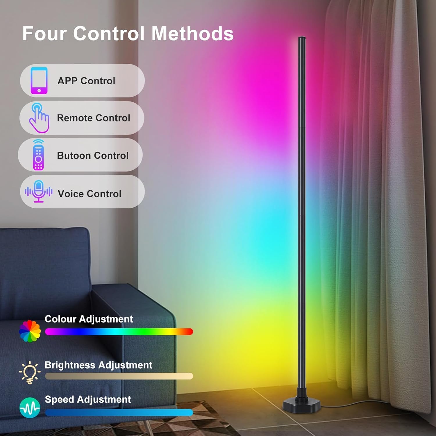 Ytdrgb Led Floor Lamp, Corner Lamp Compatible With Alexa, Set Of 2 Corner Floor Lamp With Music Sync, Controlled Synchronously O