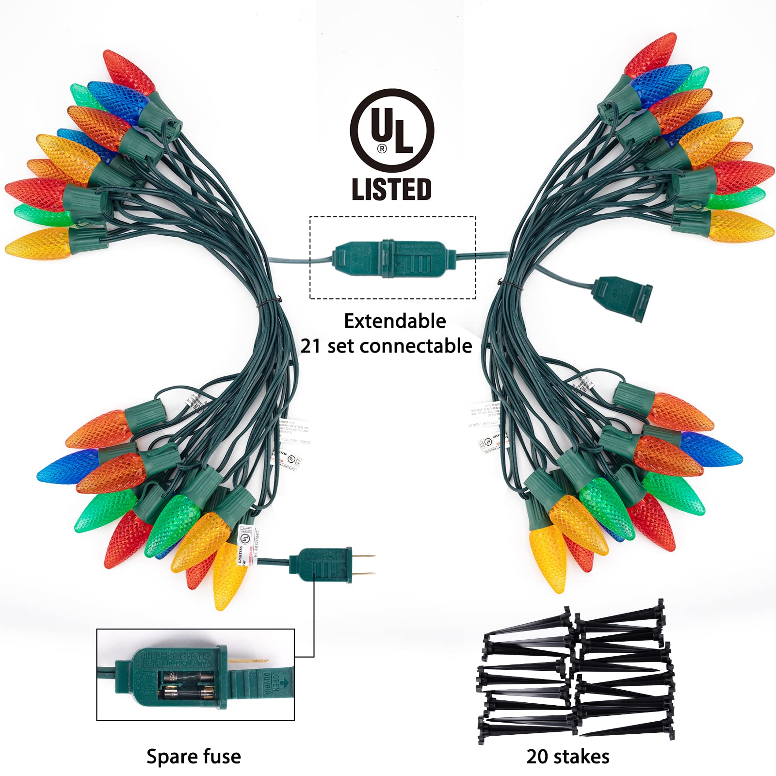 Brightown C9 Christmas Pathway Lights, 25.7ft, 20 LED Multicolor, Shatterproof with Marker Stakes, Model GYPI-O25LAU