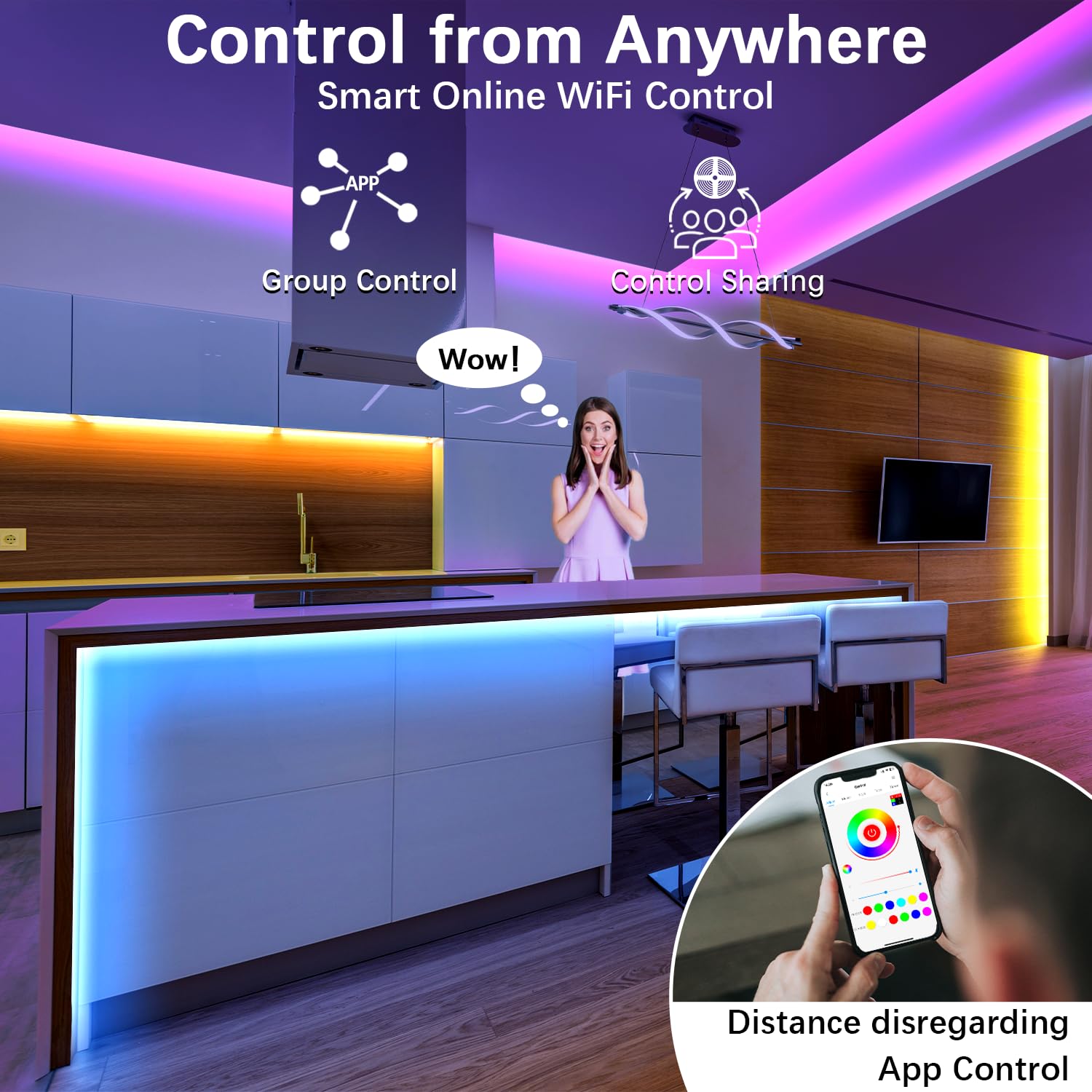 Cozylady 146Ft Smart Led Strip Lights, Rgb Color Changing, Music Sync, Alexa & App Control