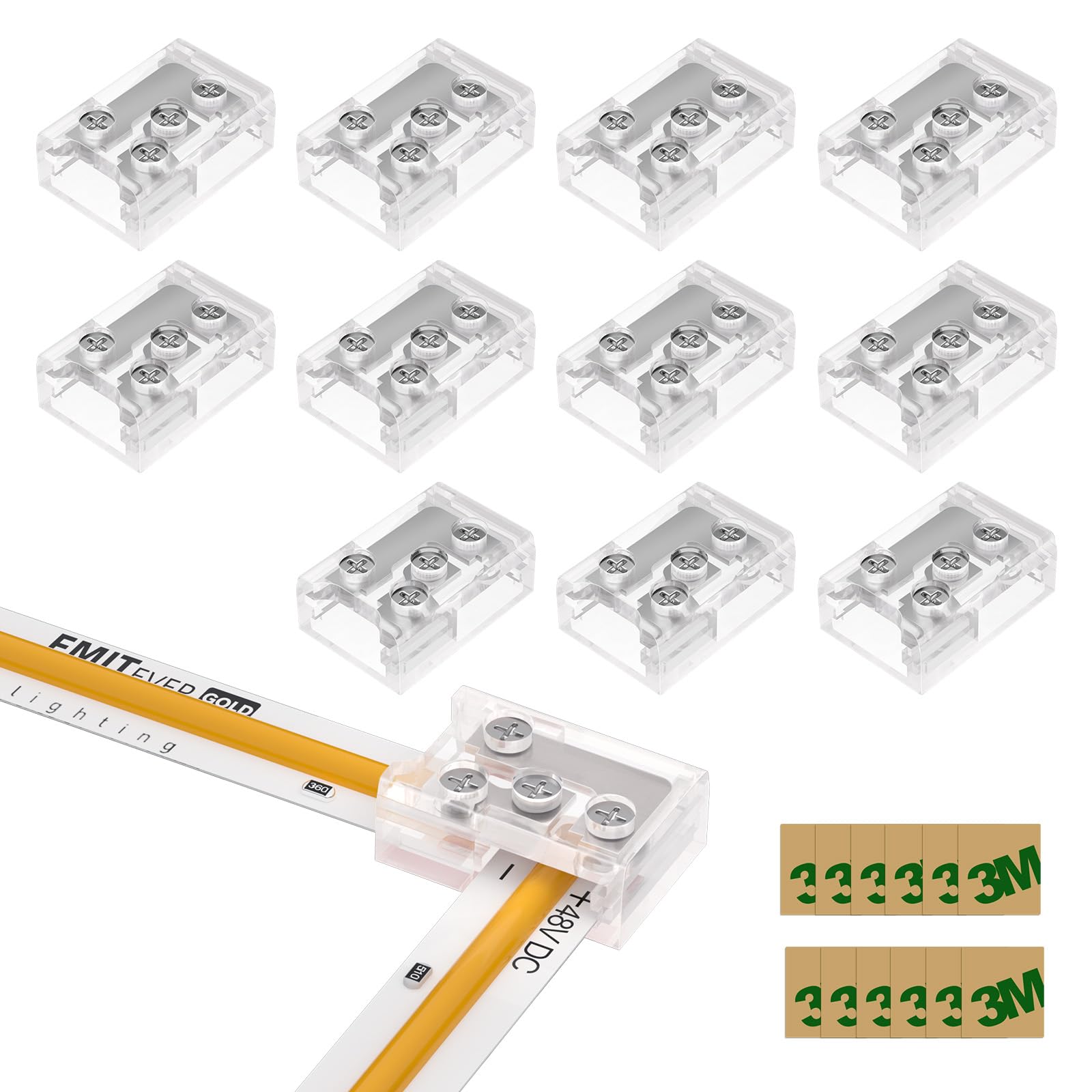 EMITEVER 10mm LED Strip Connectors 12pcs, Led Corner Connector T-Shaped Gapless Connection Solderless Transparent Tape Light Con