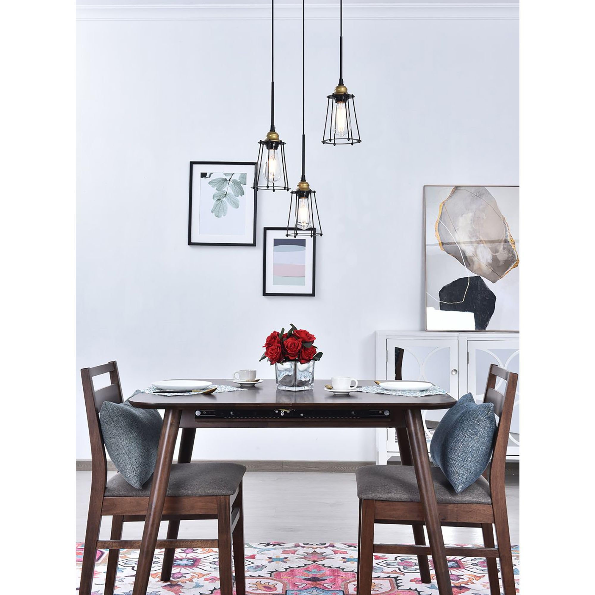 Living District Brass And Black 3-Light Pendant Ceiling Light - Modern Home Decor, 16&quot;W X 9.2&quot;H