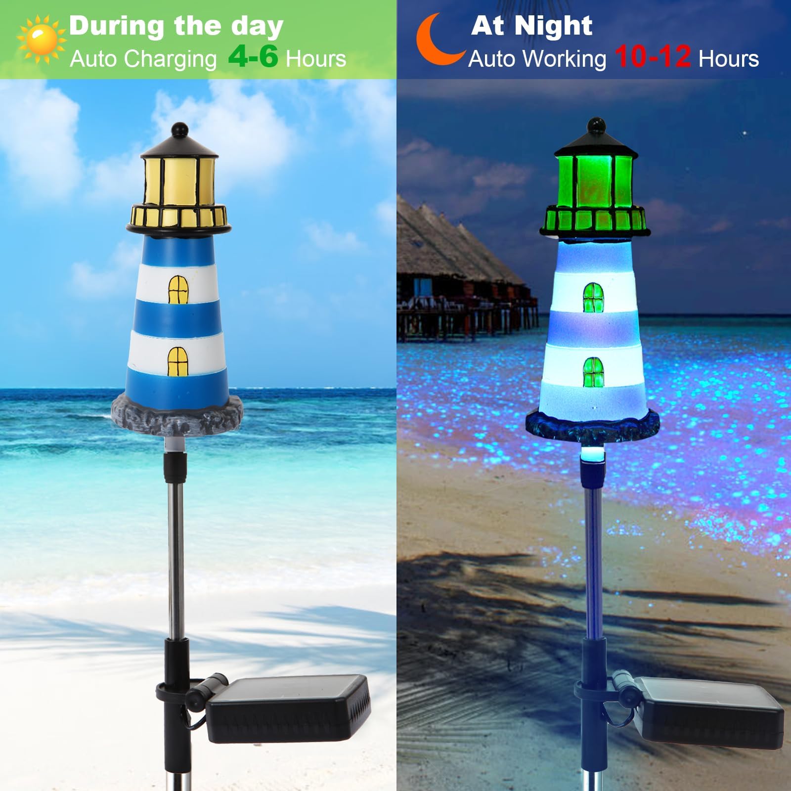 Beidoulu Lighthouse Solar Lights, 4 Pack Solar Outdoor Waterproof Lights, Perfect For Your Garden, Yard, Flower Bed, Patio, Side
