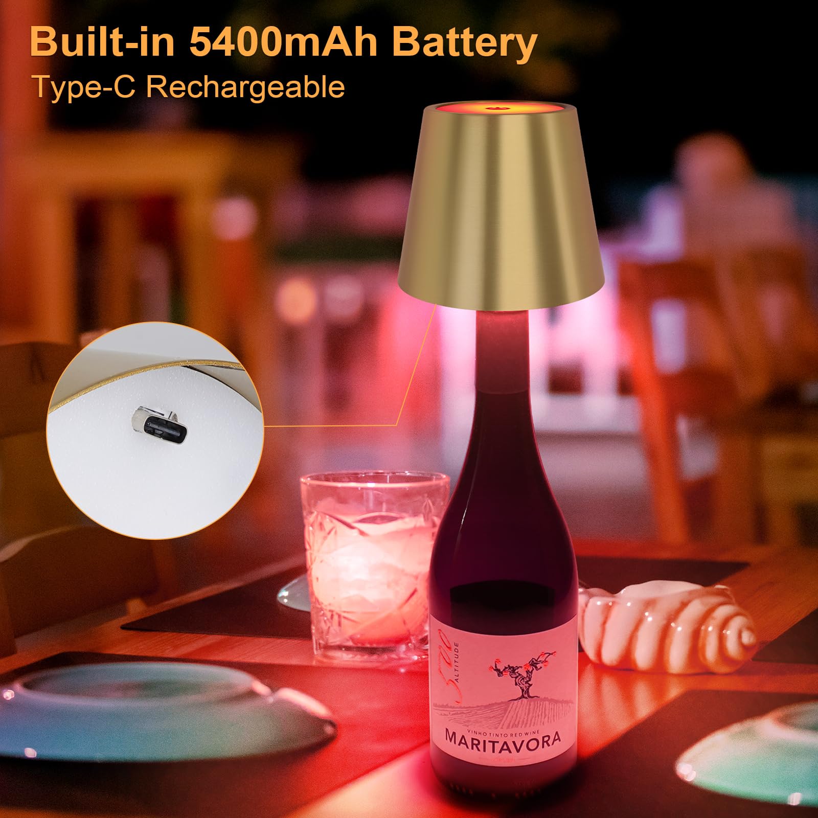 Dusktec Wireless Bottle Lamp Shade, Rgb Led Wine Bottle Lamp With Stopper, 3 Color Stepless Dimming Rechargeable Touch Wine Bott
