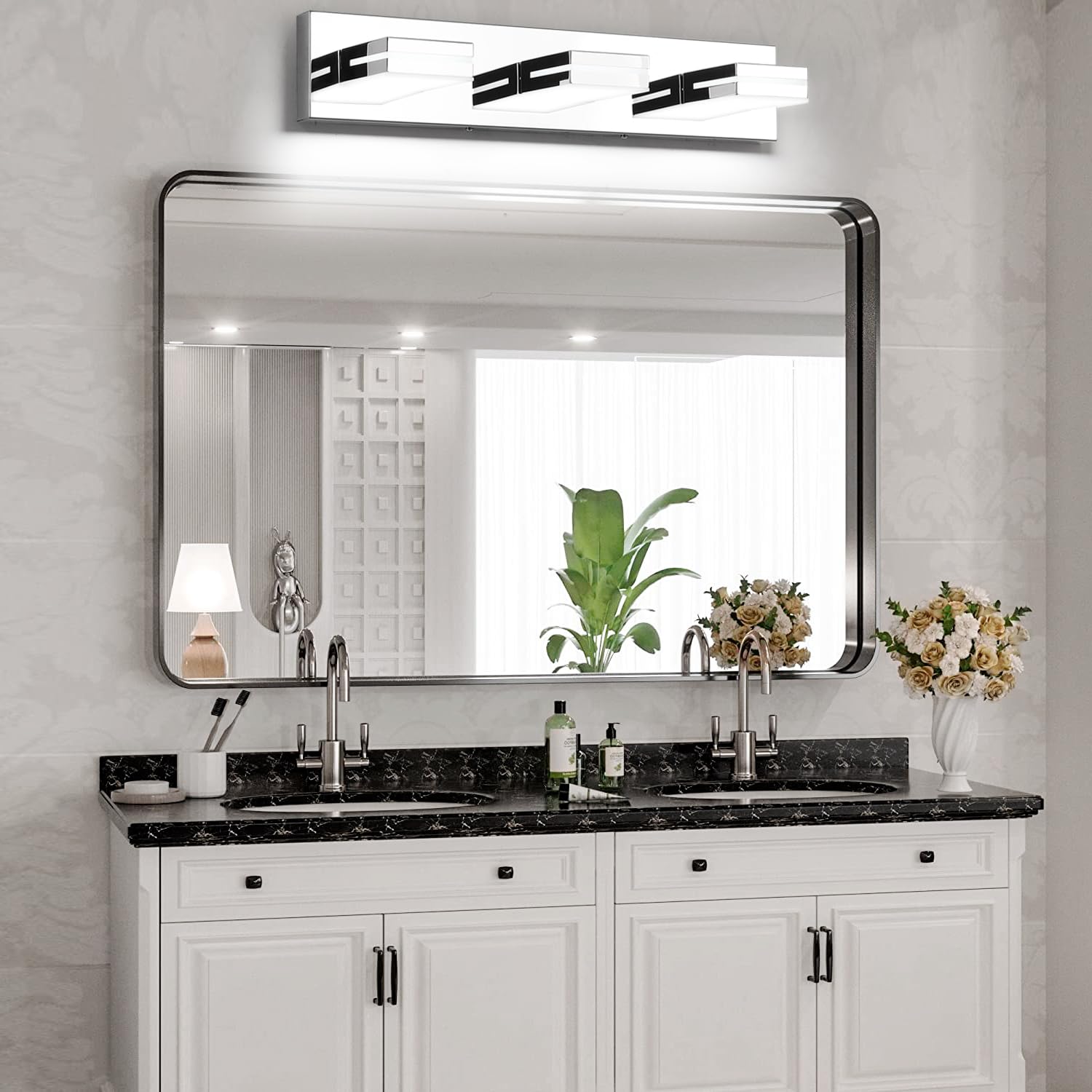 Sinerise Led Modern Bathroom Vanity Light Fixtures (3-Light, 24-Inch), Chrome Modern Acrylic Bathroom Wall Lighting Fixtures Ove