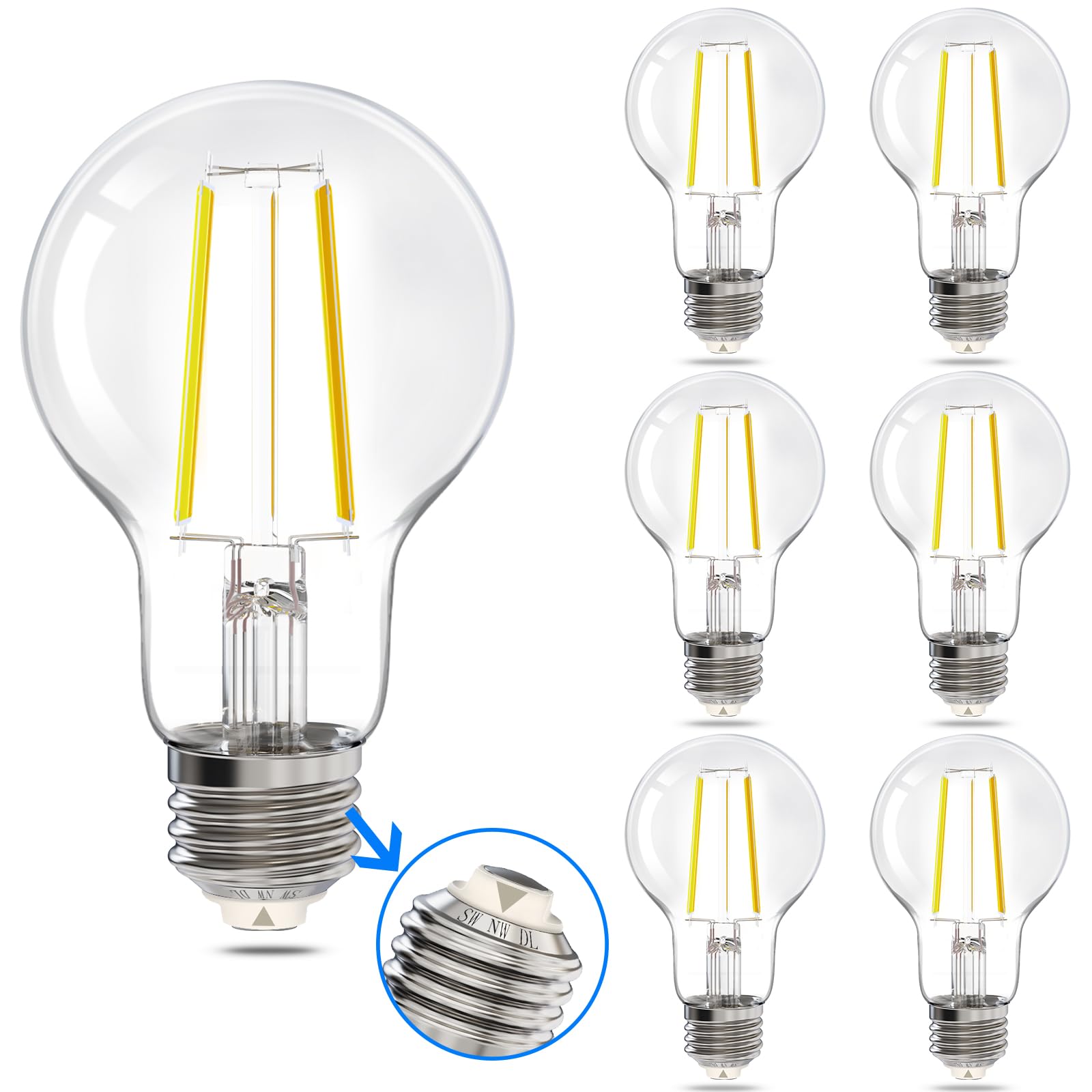 Energetic 3Cct E26 Led Filament Light Bulb, (2700K/3500K/5000K) 3 Color Temperature Selectable, 6.5W, 60W Equivalent, Dimmable,