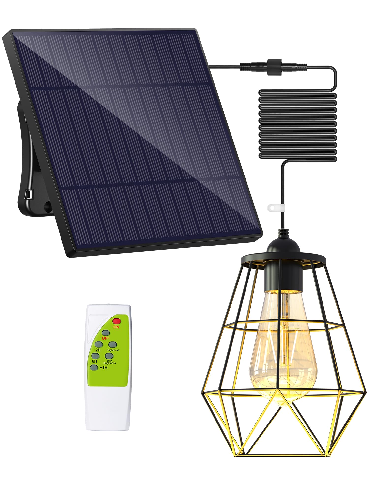intelamp Solar Pendant Lights, 4000mAh, Remote Control, Dust to Dawn, 16.4Ft Hanging, Black, Model 5A