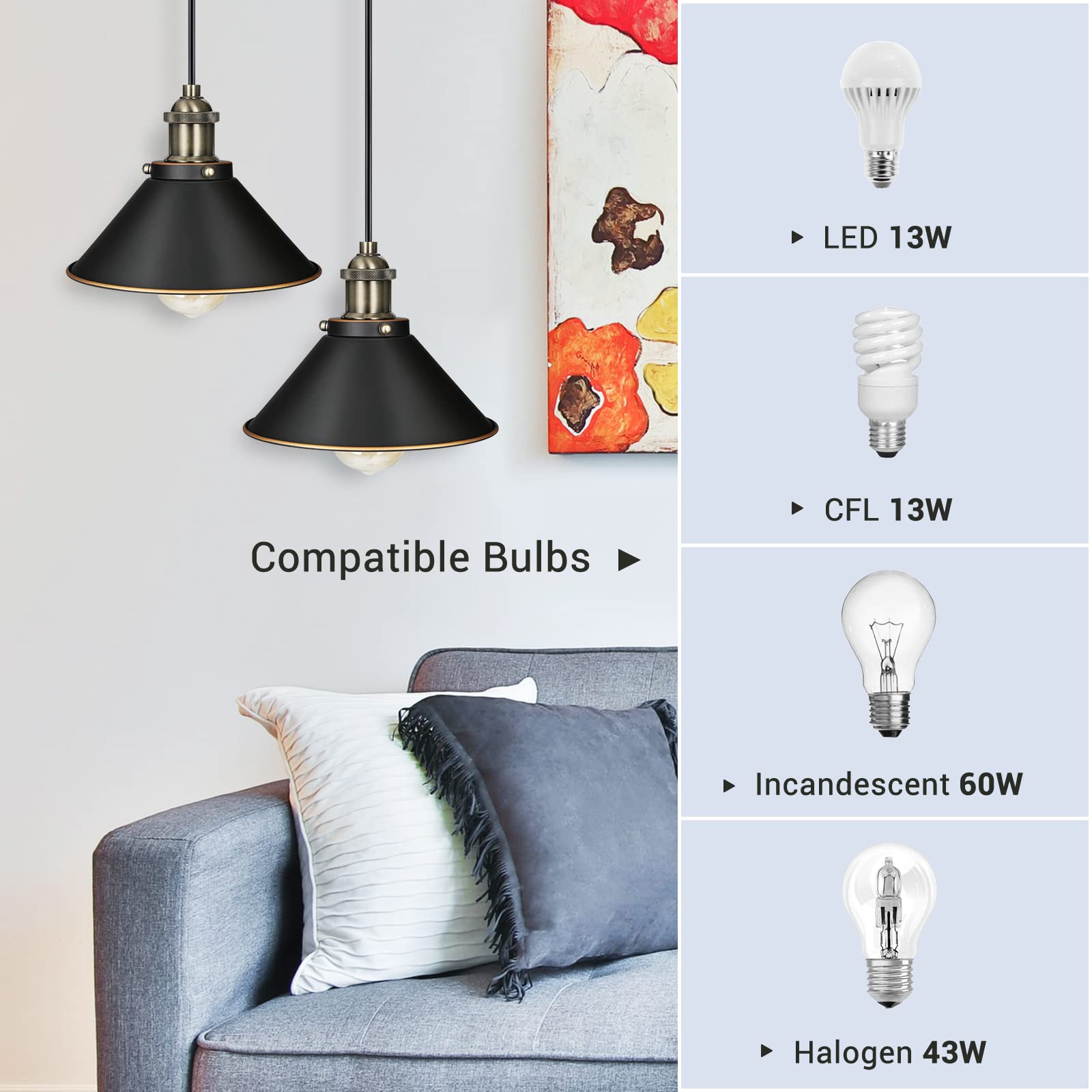 DEWENWILS 2-Pack Plug in Pendant Light, Farmhouse Hanging Lamp, Industrial Hanging Light with 15FT Cord, Black Retro Pure Copper