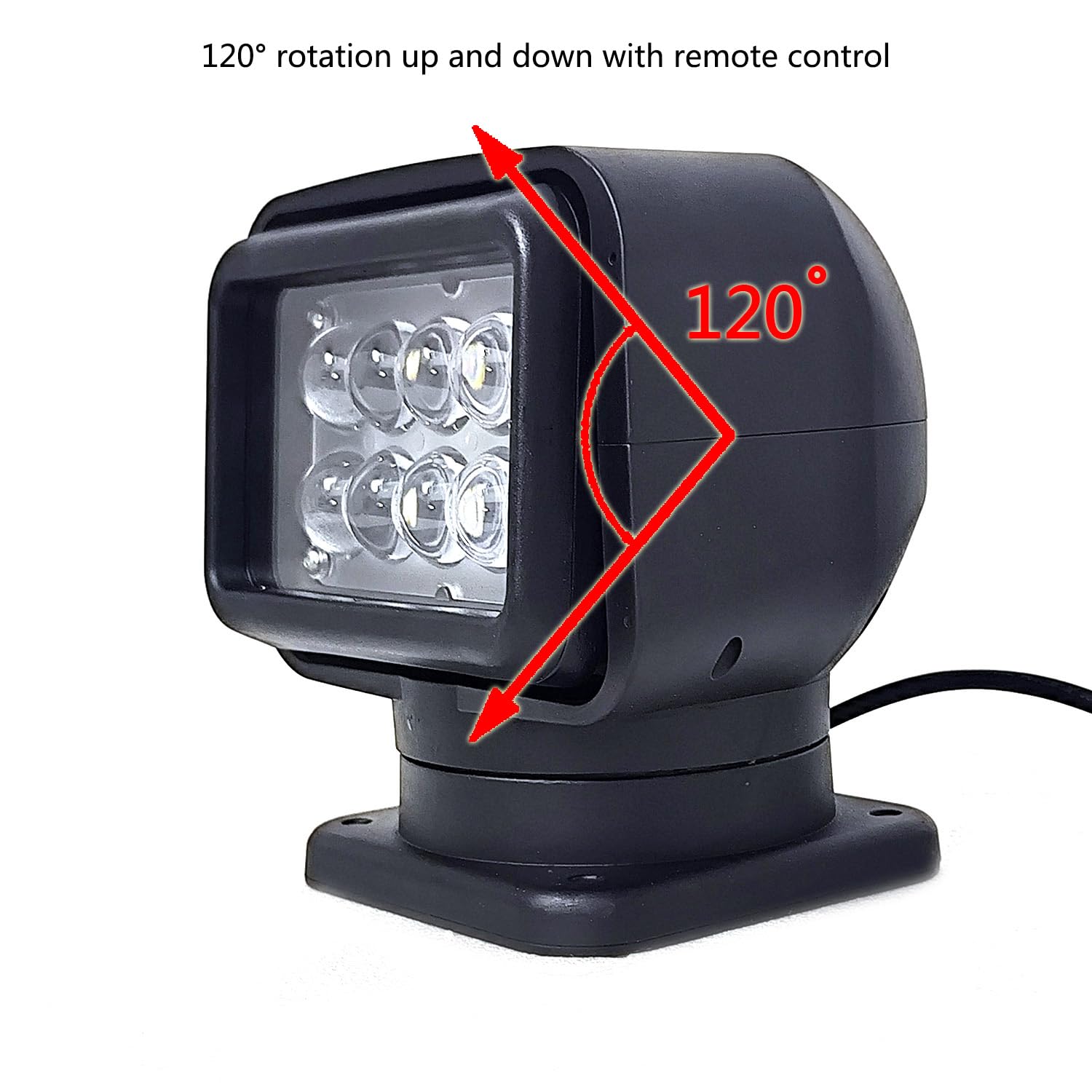 HANGXING 6 Inch 50W LED Search Light - 360° Rotating, Remote Control, Magnetic Base, Black, Model HX116-50W for Truck, Boat, Camping